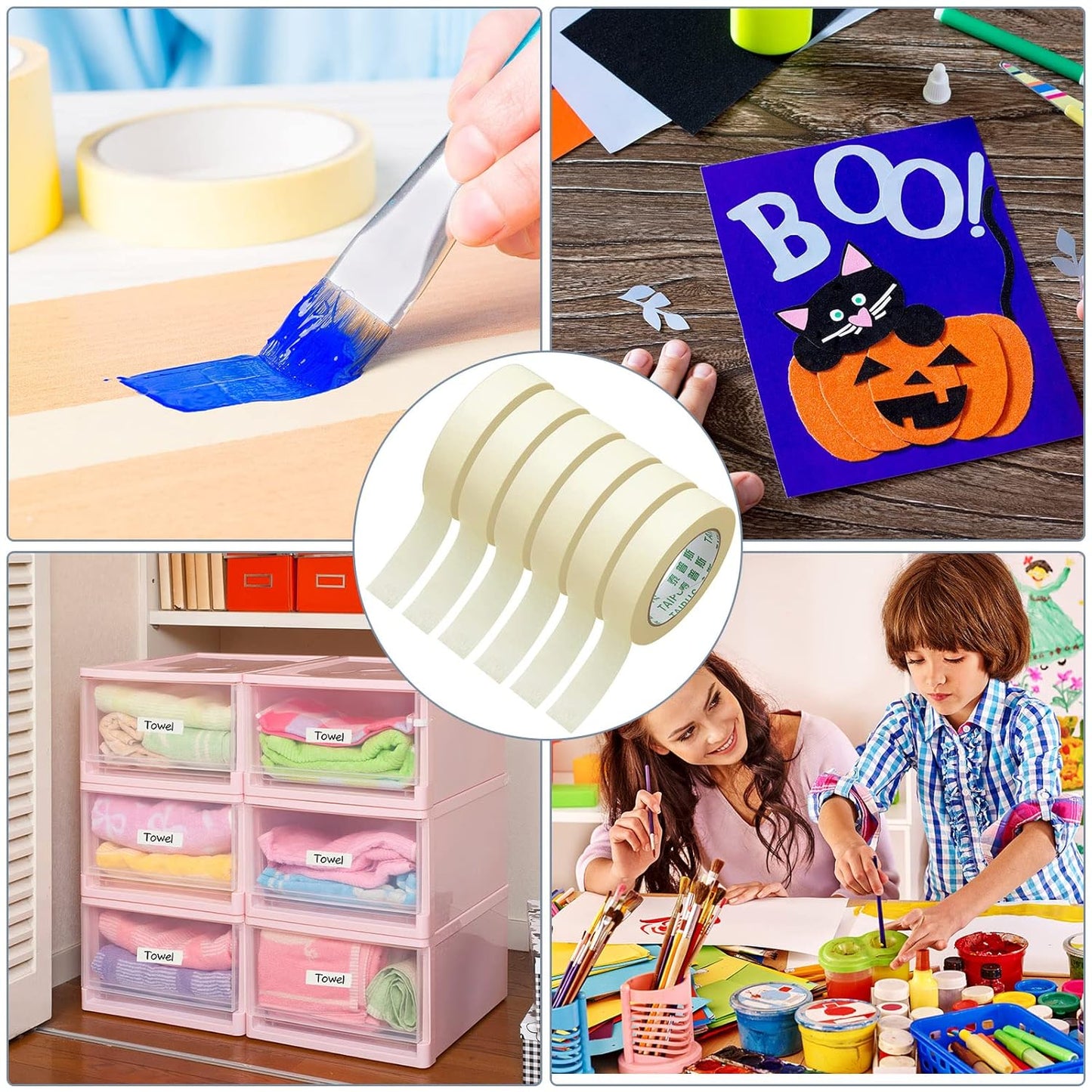 Masking Tape Bulk General Purpose Masking Painting Tape 55 Yards for Painting Home Office School Stationery Arts Crafts Basic Use, Easy Removal(45 Rolls,0.8 Inch)