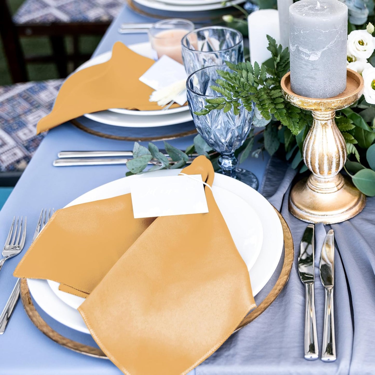 ANECO 12 Pieces Satin Napkins Soft Dinner Napkins Square Table Napkins 17 x 17 Inches for Restaurant Weddings Party Dinner Decoration (Gold)