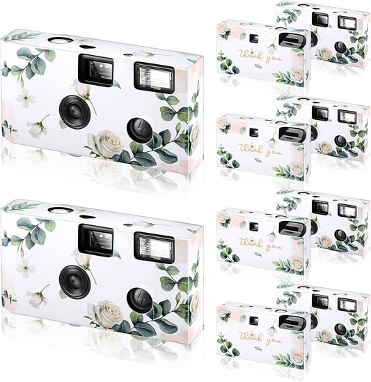 Treela 6 Pack of Disposable Camera for Wedding Bulk Bachelorette Single Use Flash 35mm Camera for Birthday Concert Travel Anniversary Party Supply Favor Vacation Gift (Eucalyptus Leaf)