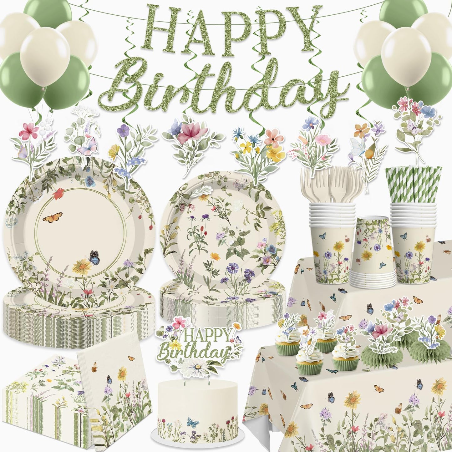 Xynic Wildflower Party Decorations Girl, Flower Themed Birthday, Serve 25