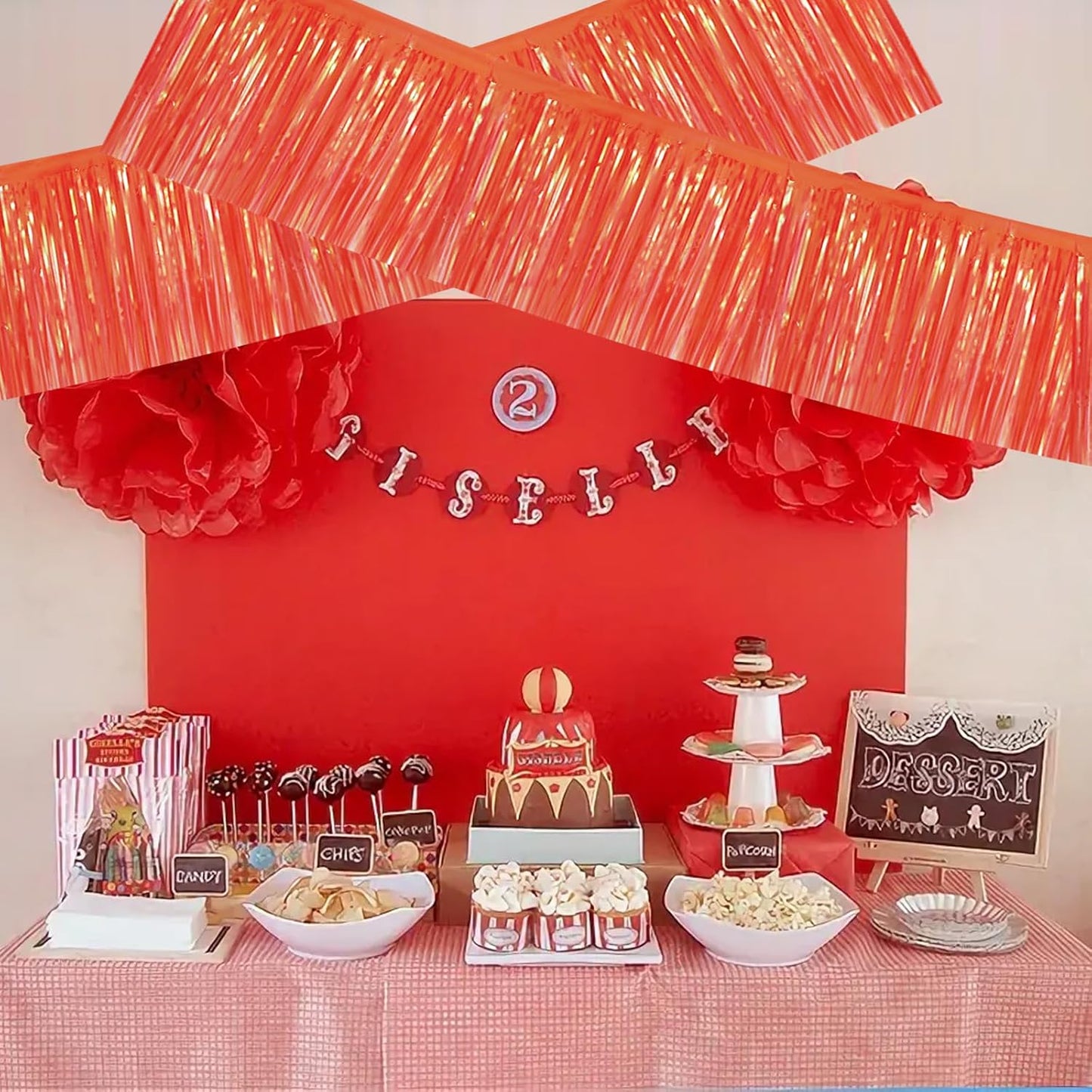 BEISHIDA 3 Packs Metallic Foil Fringe Garland Shining Red Wall Hanging Tinsel Fringe Banners for Car Floats Bridal Shower Wedding Birthday Easter Graduation Holiday Party Decoration(30 Feet)