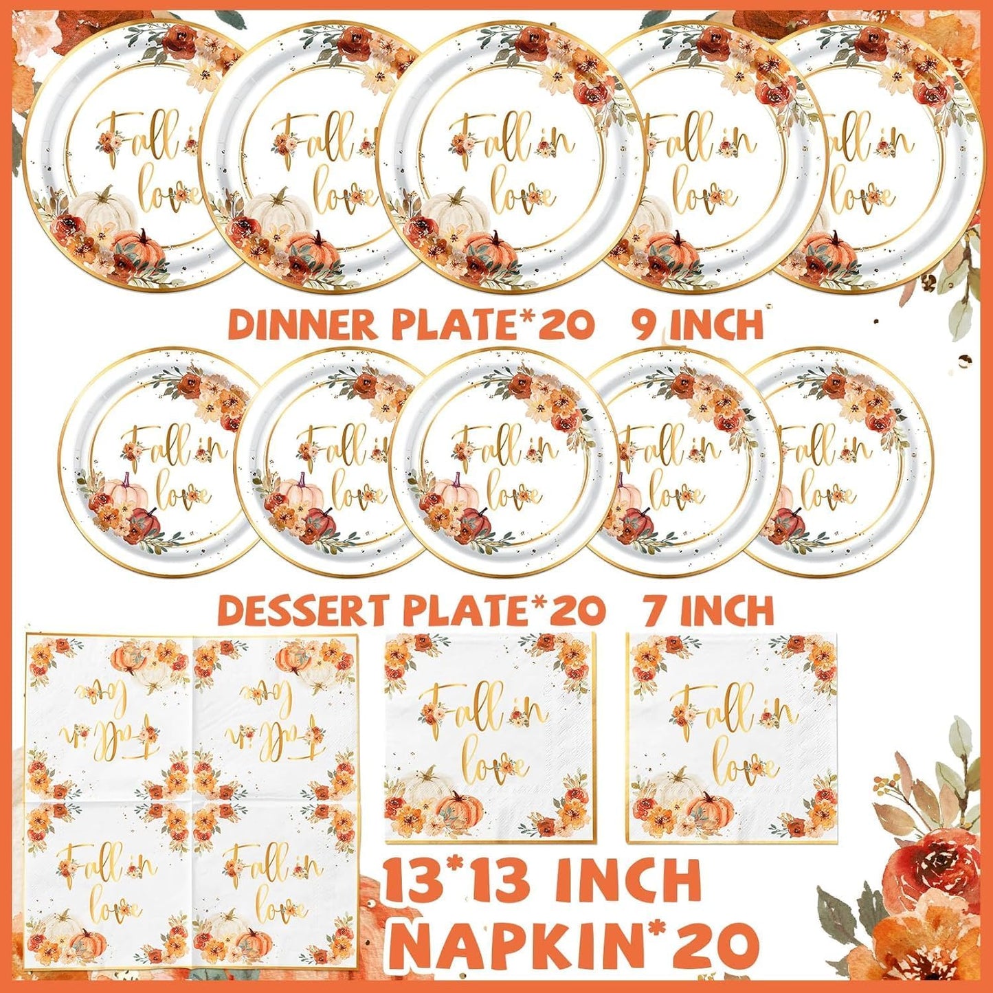Fall In Love Bridal Shower Decorations - 60Pc Set Includes Plates, Napkins & More for Engagement Parties