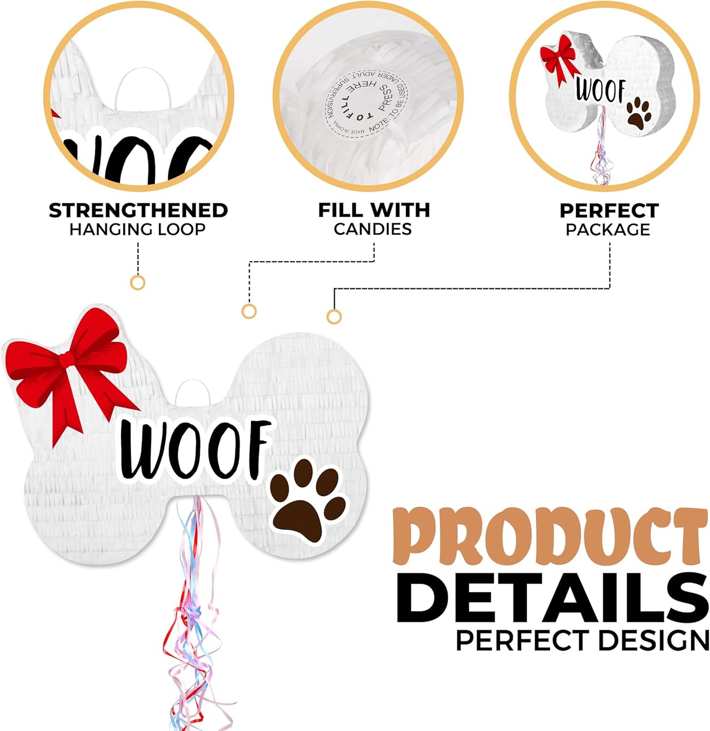 Pull String Dog Bone Pinatas (16.5 x 12 x 4 Inches), Puppy Pinatas for Dog Birthday Decoration