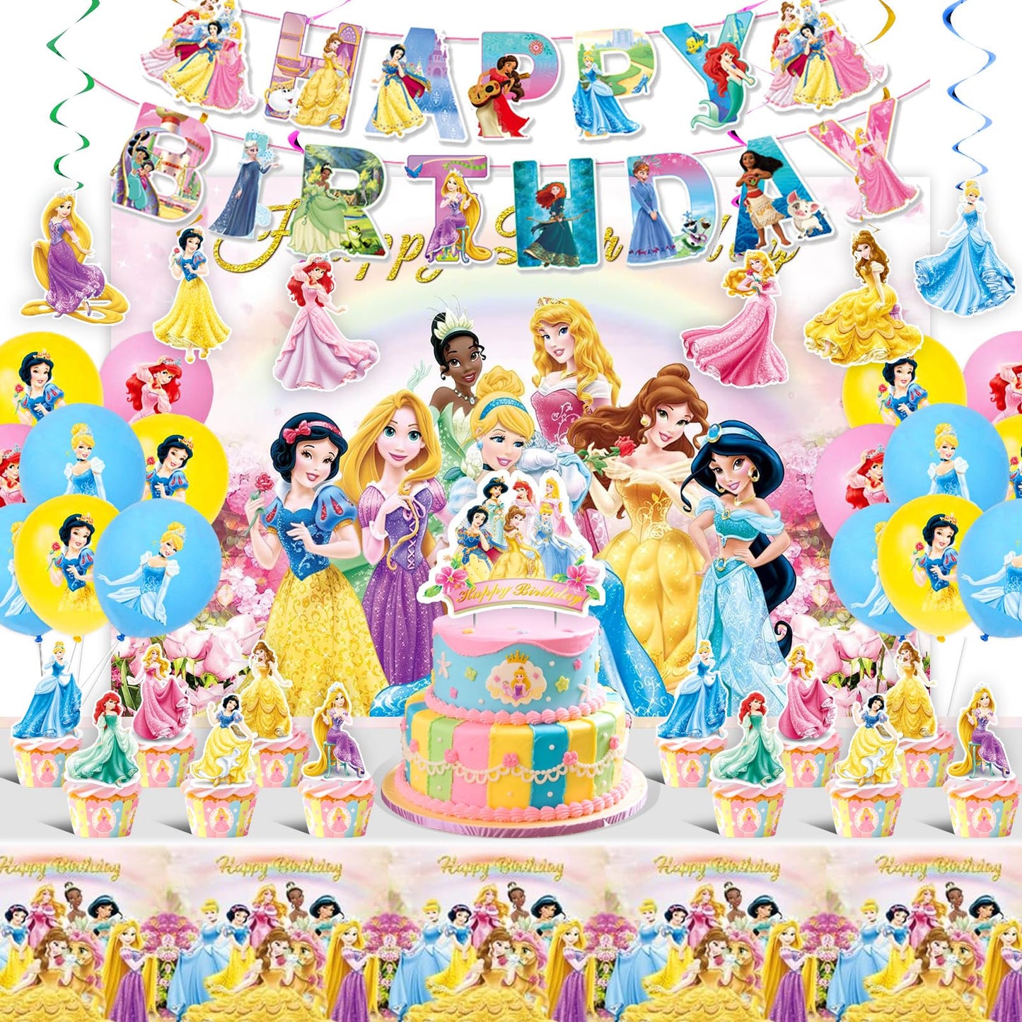 Princess Birthday Party Supplies, Party Decorations Set Include Banner, Backdrop, Balloons, Hanging