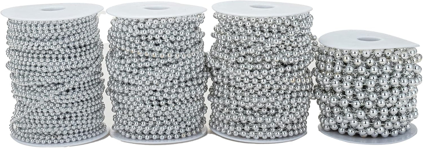 8mm Crafts Faux Pearl Beads Garland Pearl Bead Roll Strand of Pearls to Decorate Floral Centerpieces Wedding Party Favor Christmas Tree(33 Feet Silver)