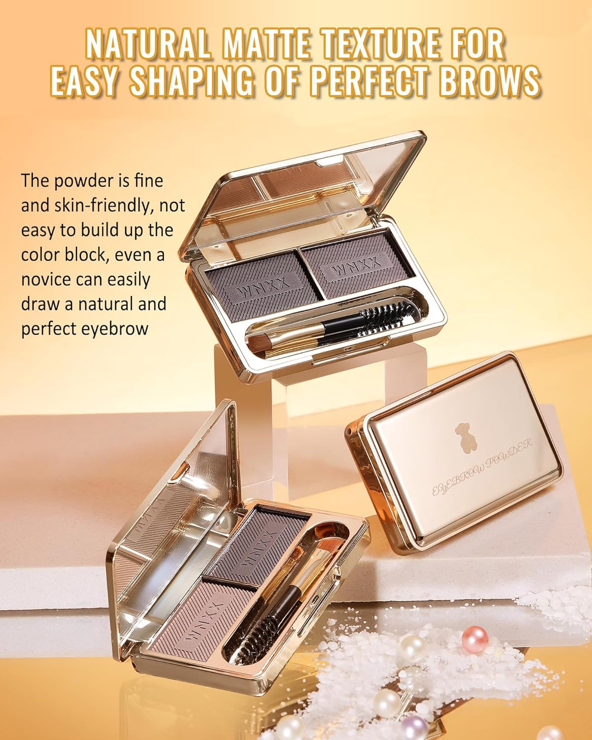 Eyebrow Powder Kit-2 Colors Eye Brow Tinting Powder Palette Long-Lasting Waterproof, Light Dark Grey Brown Brow Filler Product, Mother's Day Makeup Gift for Women Girl, with Mirror Brow Brush-Set 01
