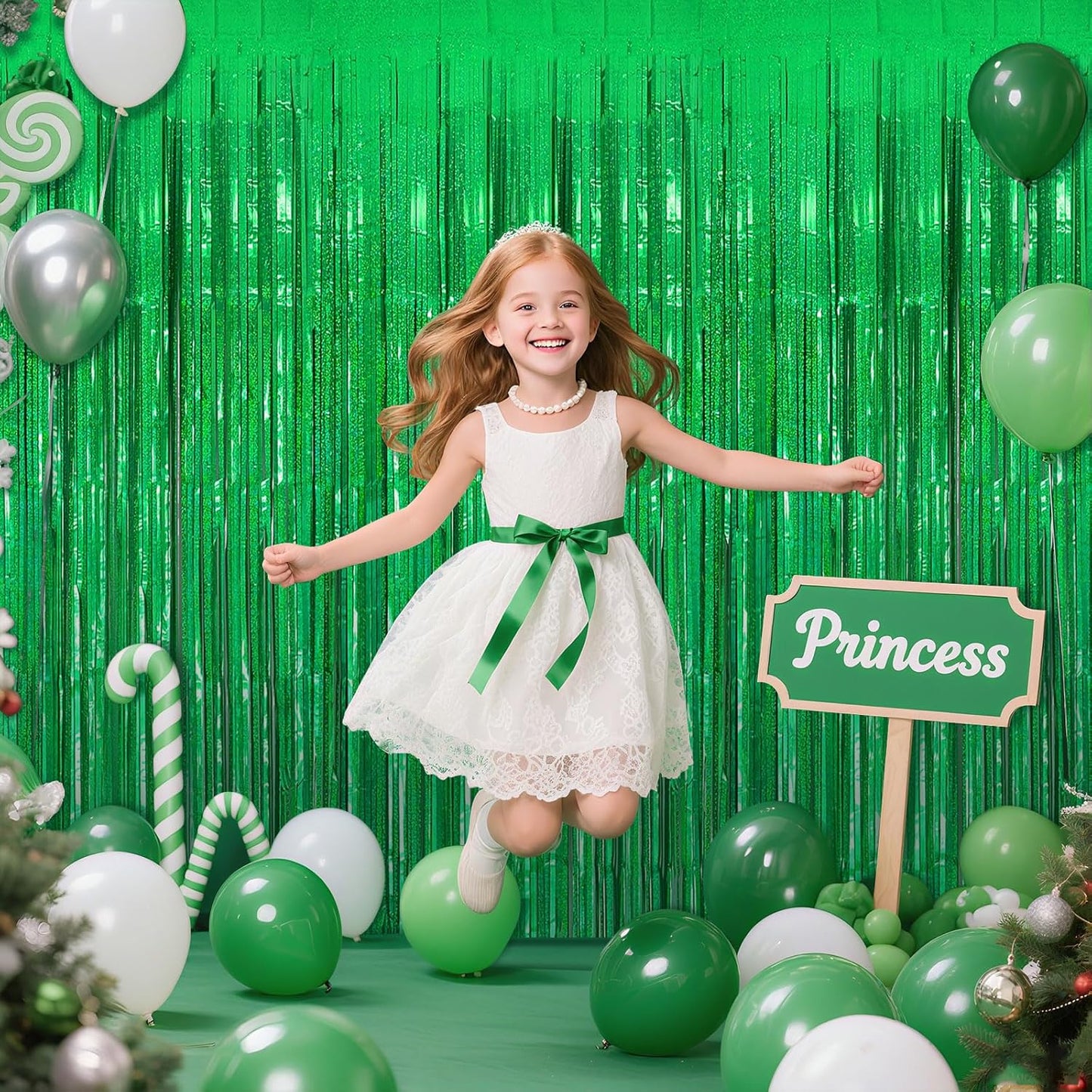 2 Pack Neon Green Birthday Decorations Foil Fringe Curtain Green Streamers for Glow Party Graduation Christmas St. Patrick's Day Streamers Decorations Bachelorette Party Accessories for Women