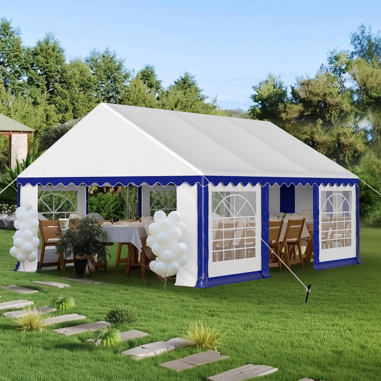 PHI VILLA 20'x16' Outdoor Heavy Duty Party Tent Large Commercial Canopy Wedding Event Shelter with Removable Sidewalls & 3 Storage Bags for Patio Outdoor Garden Events, Blue