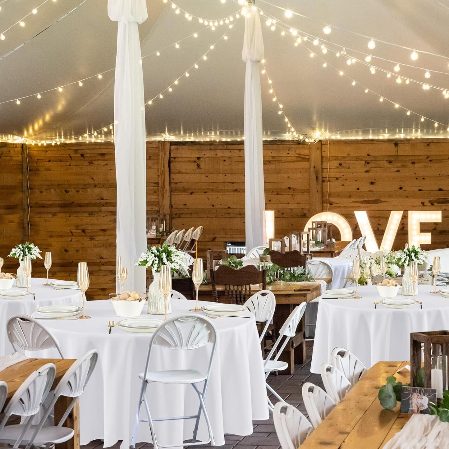 Fitable 8 Pack Round Tablecloths: Stain Resistant Wrinkle Free Circle Table Clothes, Washable Reusable Polyester Table Covers for Wedding Party Birthday Banquet Reception(White, 84 Inch)