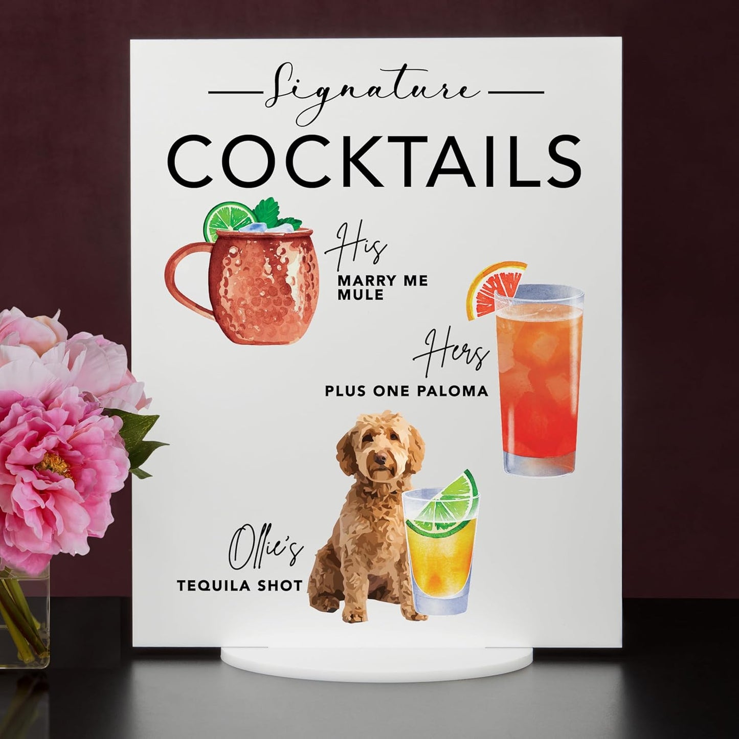 Signature Cocktail Sign | Acrylic Wedding Bar Menu | Bar Menu Sign | Bar Sign | 14" H x 11" W Black Acrylic Signature Drink Sign