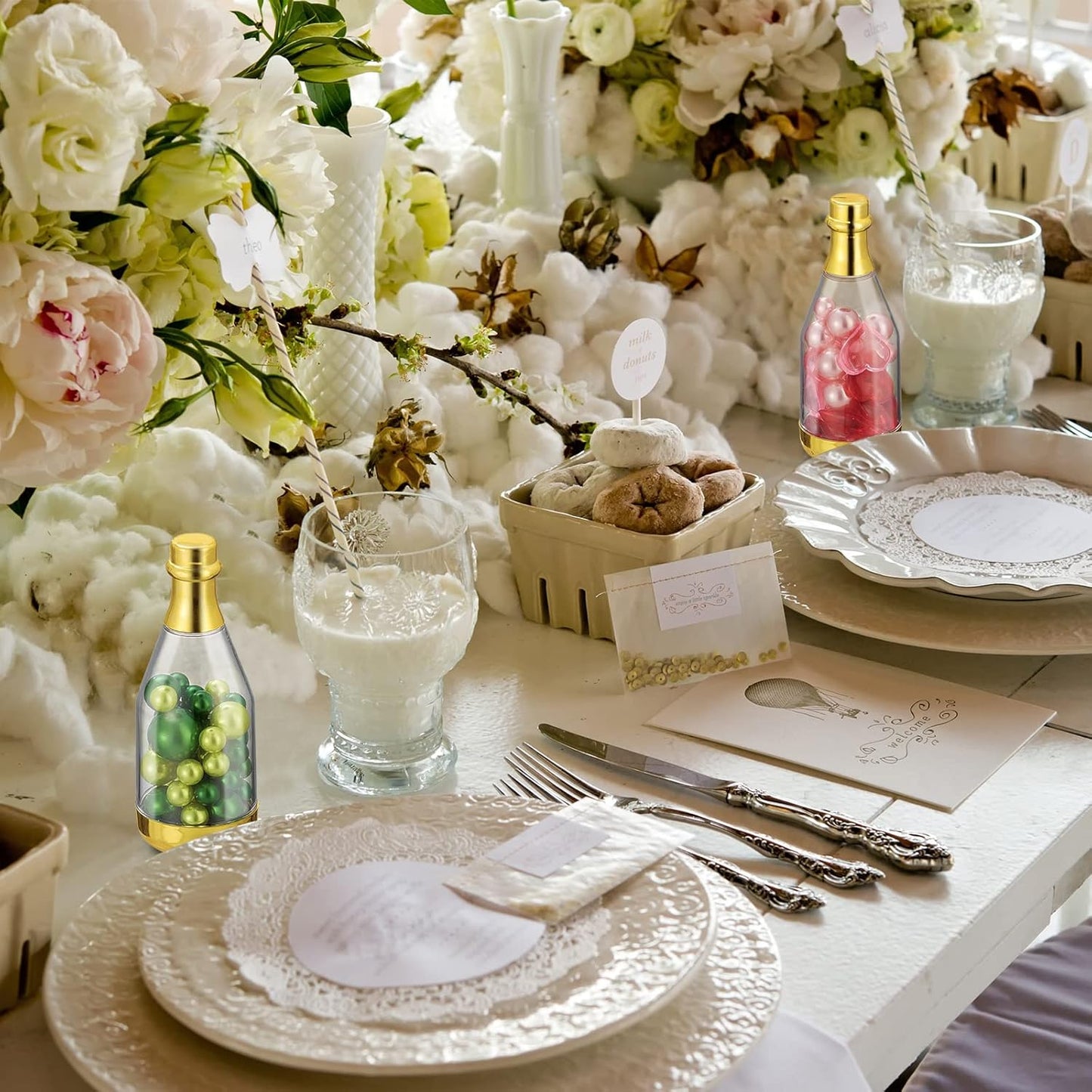 Cunhill 54 Pieces Champagne Candy Bottles Bridal Shower Favors Mini Baby Bottle for Baby Shower Bulk Small Plastic Wine Alcohol Containers for Wedding Birthday Party(Gold)