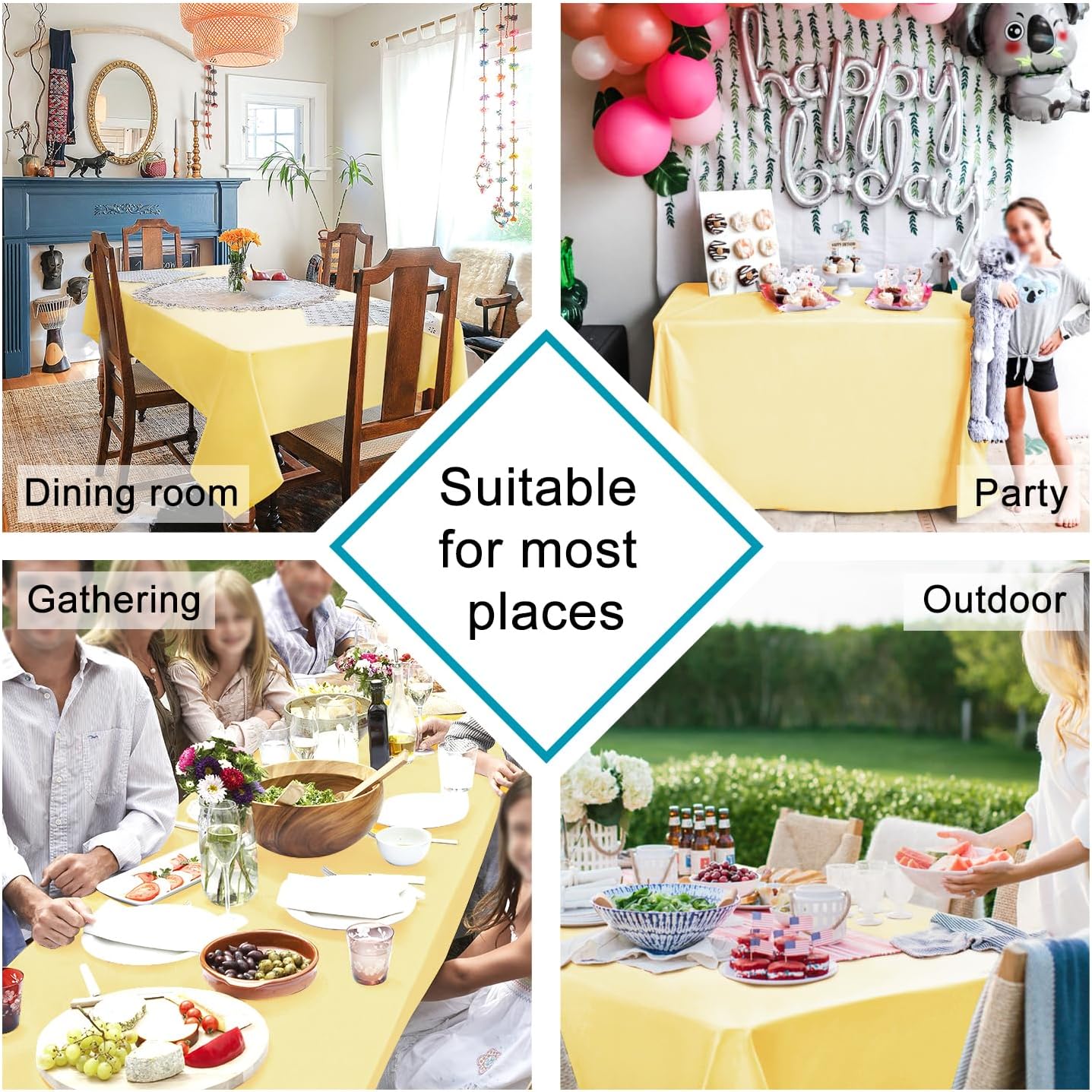 Hiasan Light Yellow Tablecloth for Rectangle Tables - Waterproof Washable Polyester Fabric Table Cloth for Buffect Dining Birthday Party Wedding, 54 x 108 Inch