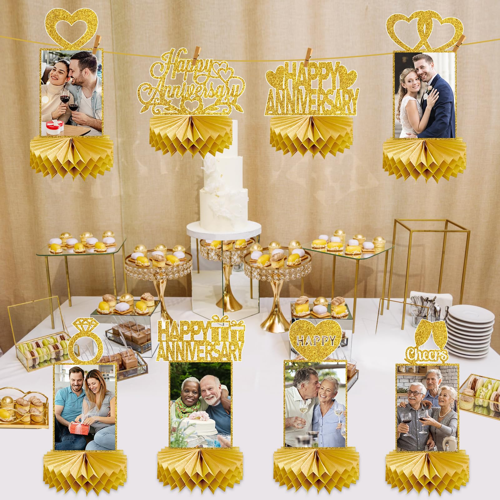 Eucutur Gold Happy Wedding Anniversary Decorations Photo Table Centerpiece