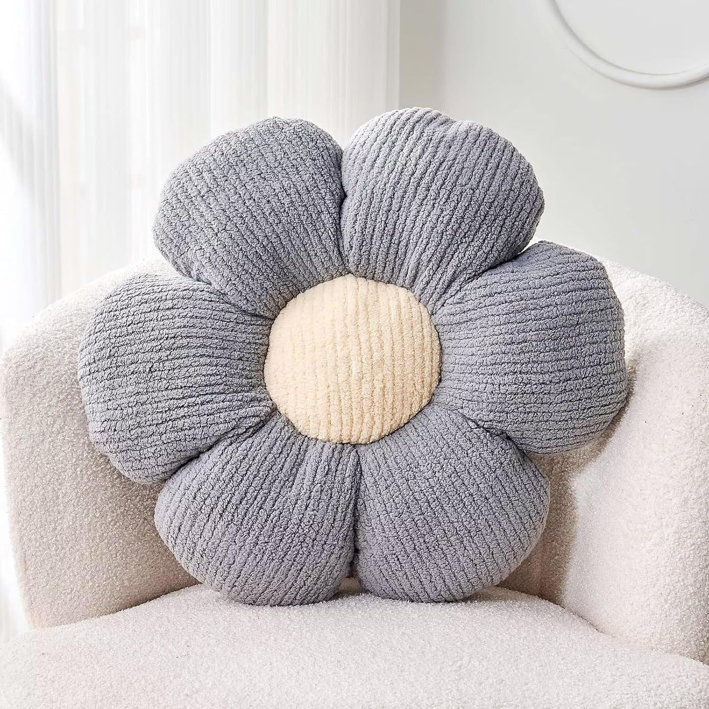Flower Throw Pillow, Soft Grey 17.7" Shaped Floor Pillow for Home Decor, Cute Aesthetic Plush Decorative Pillows for Bed, Sofa, Couch
