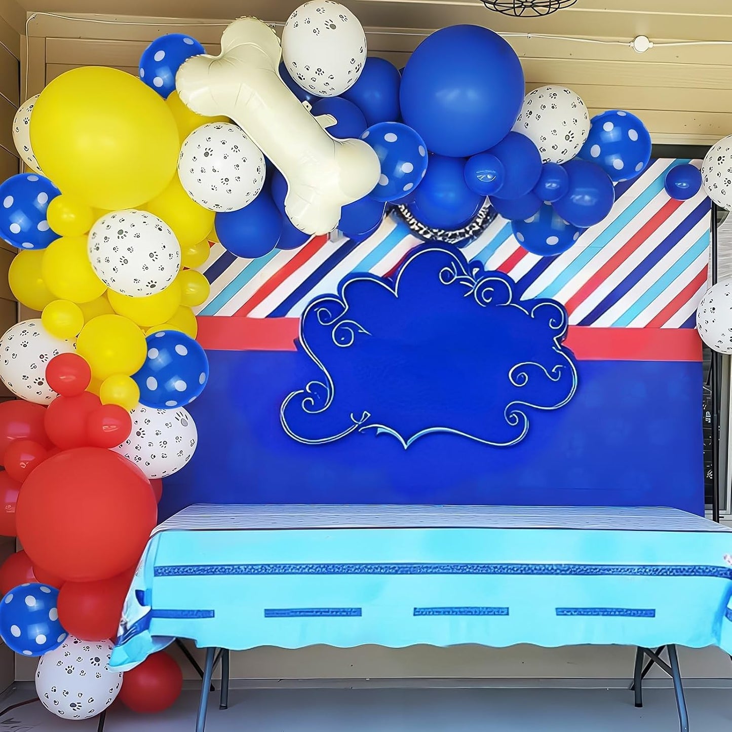 Dog Balloons, Red Yellow Blue Paw Print Balloons with 18 Inch Bone Foil Balloon, Dog Paw Latex Animal Balloon for Boy Kids Birthday Cartoon Theme Puppy Party Decorations Backdrop Supplies