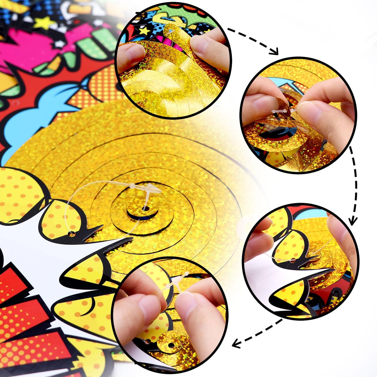 Superhero Hanging Swirls 30 Pack Hero Action Sign Foil Ceiling Hanging Swirls Streams Banner Decor