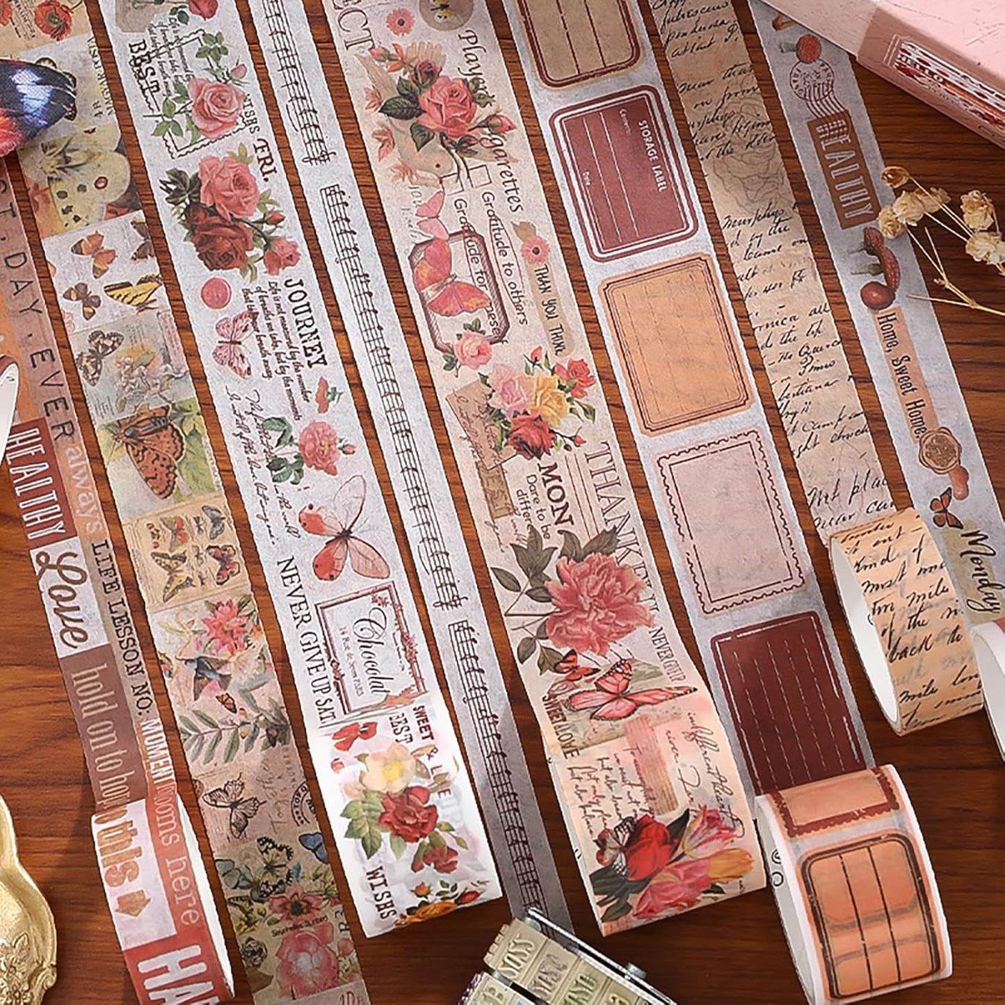 18 Rolls Washi Tape Set for Crafts and Journaling DIY Vintage Floral Tape Scrapbooking Supplies washi Tape for journaling Decorative Tape for Crafts