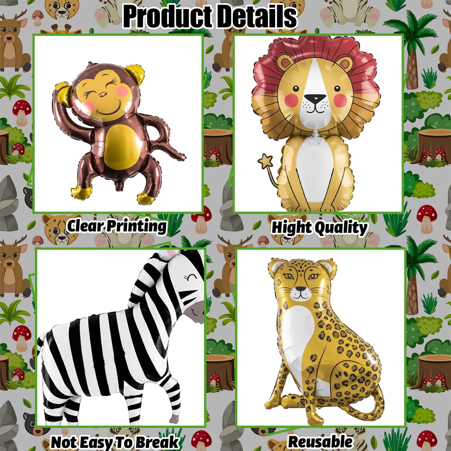 Large Animals Foil Balloons for Jungle Safari Birthday Party Decorations