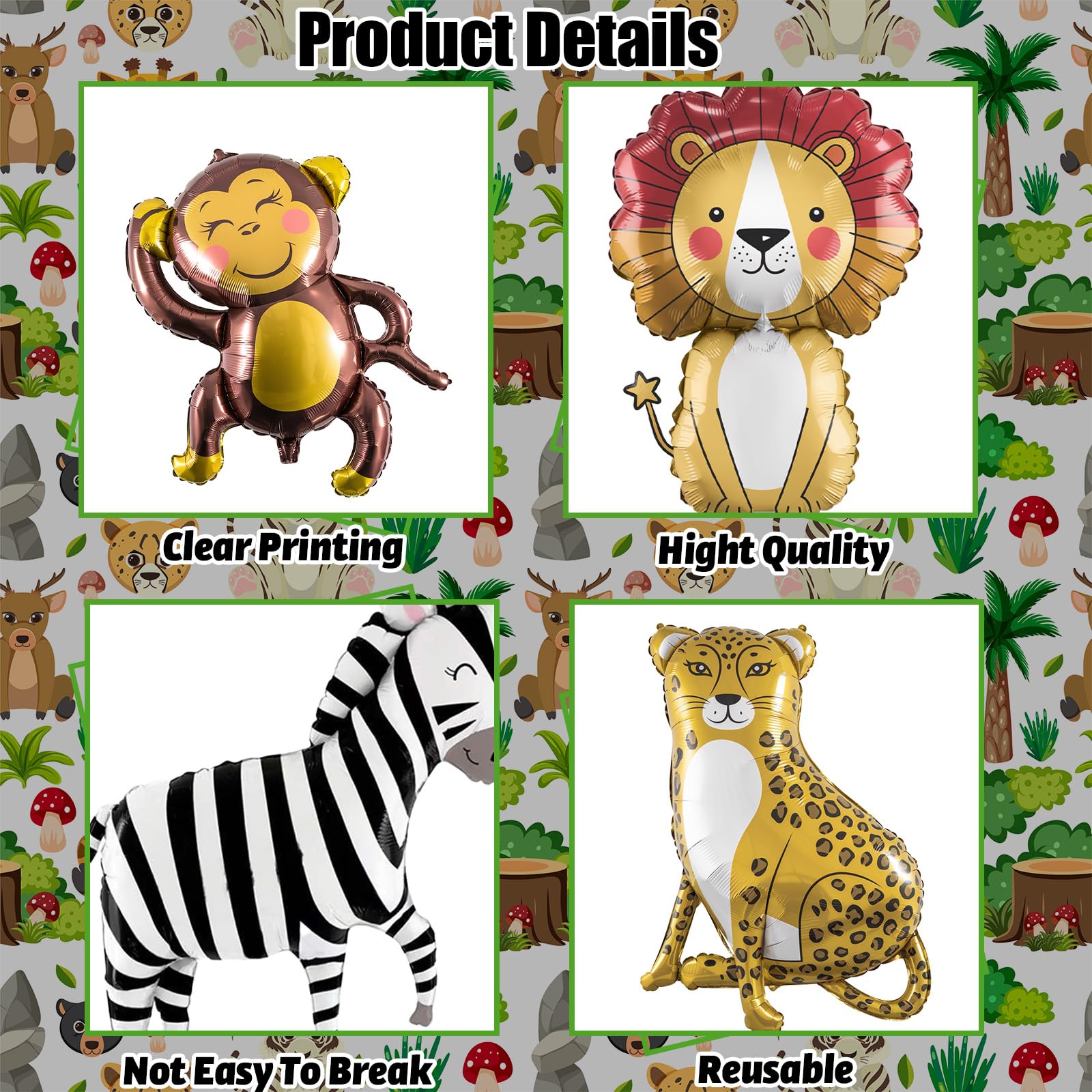 Large Animals Foil Balloons for Jungle Safari Birthday Party Decorations