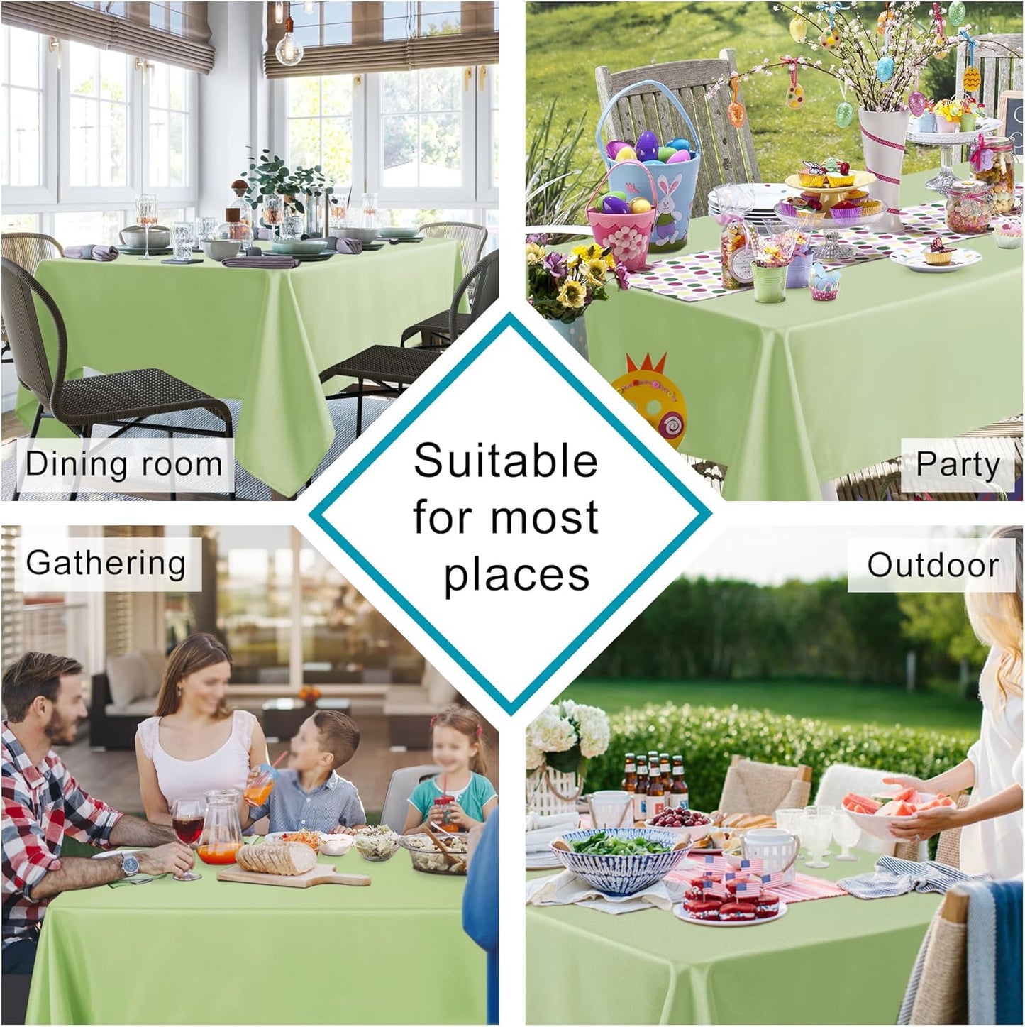 Hiasan Light Sage Rectangle Tablecloth - Waterproof Washable Polyester Fabric Table Cloth for Buffect Dining Birthday Party, 54 x 80 Inch