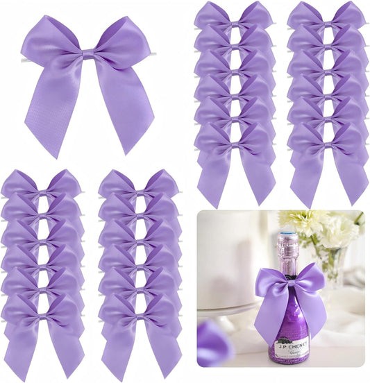 4.5" Satin Ribbon Light Purple Bows for Gift Wrapping, Twist Tie Bows, Cute Bows for Crafts, Party Favors, Premade Bows Pre-Tied Decorative Bows for Flower Bouquets Candy Apple Bows-24 Counts