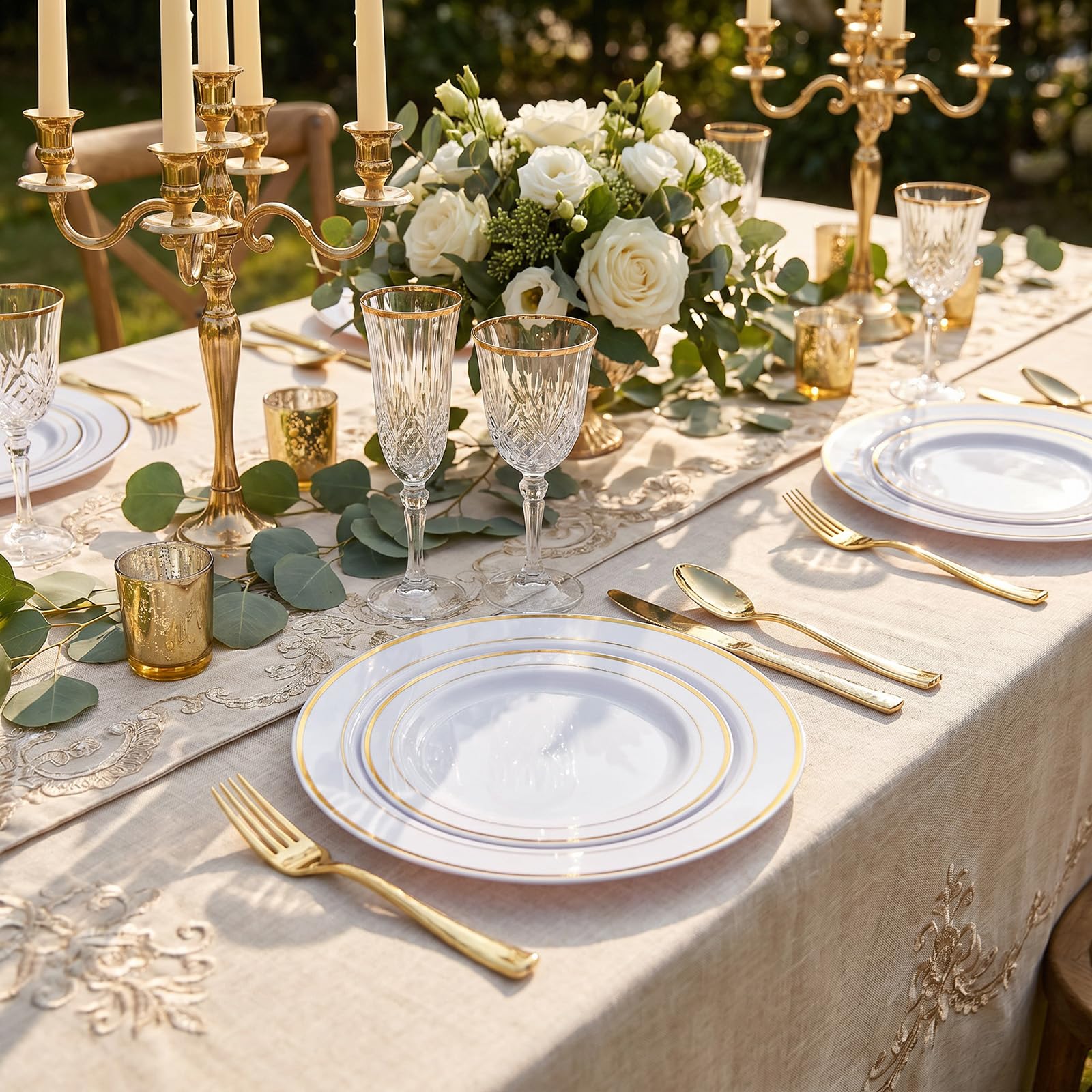 I00000 102 Pcs Gold Plastic Plates, Premium Disposable Gold Plates