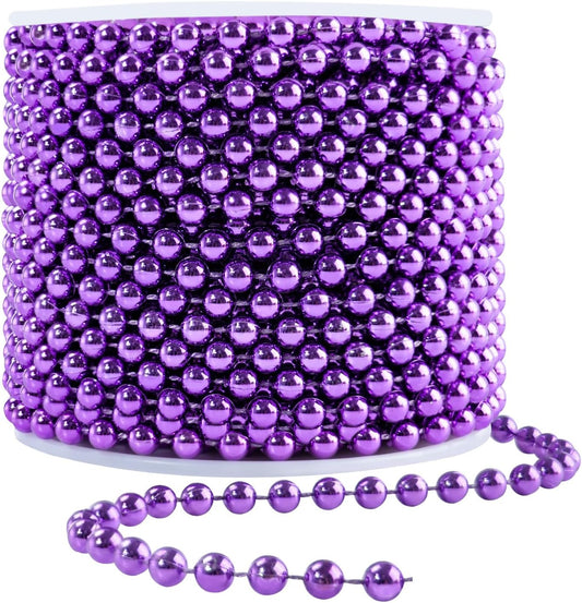 Faux Purple Pearl Beads Garland - 6mm Christmas Tree Beads 22 Yards Spool Pearl String Roll for Wedding Party Christmas Tree Decoration