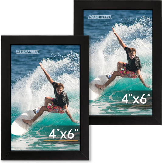 FIXSMITH 4x6 Picture Frame Set of 2, 4x6 Photo Frames with HD Plexiglass for Wall Hanging or Tabletop Display, Black