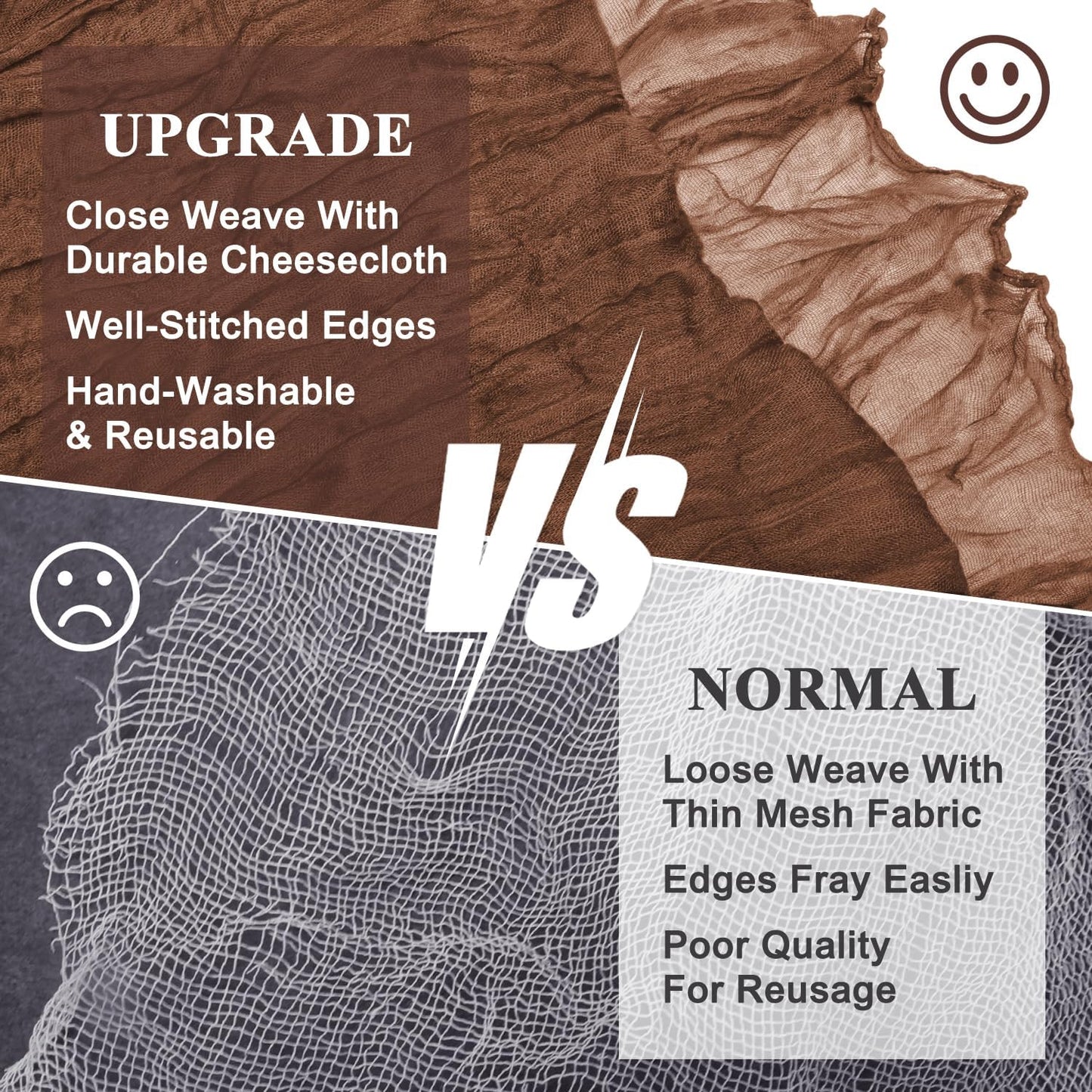 Asee'm Cheesecloth Table Runner 120 Inches Long Brown Boho Gauze Cheese Cloth Runner 10FT Rustic Sheer Fall Table Runners for Thanksgiving Wedding Party Baby Shower Decoration