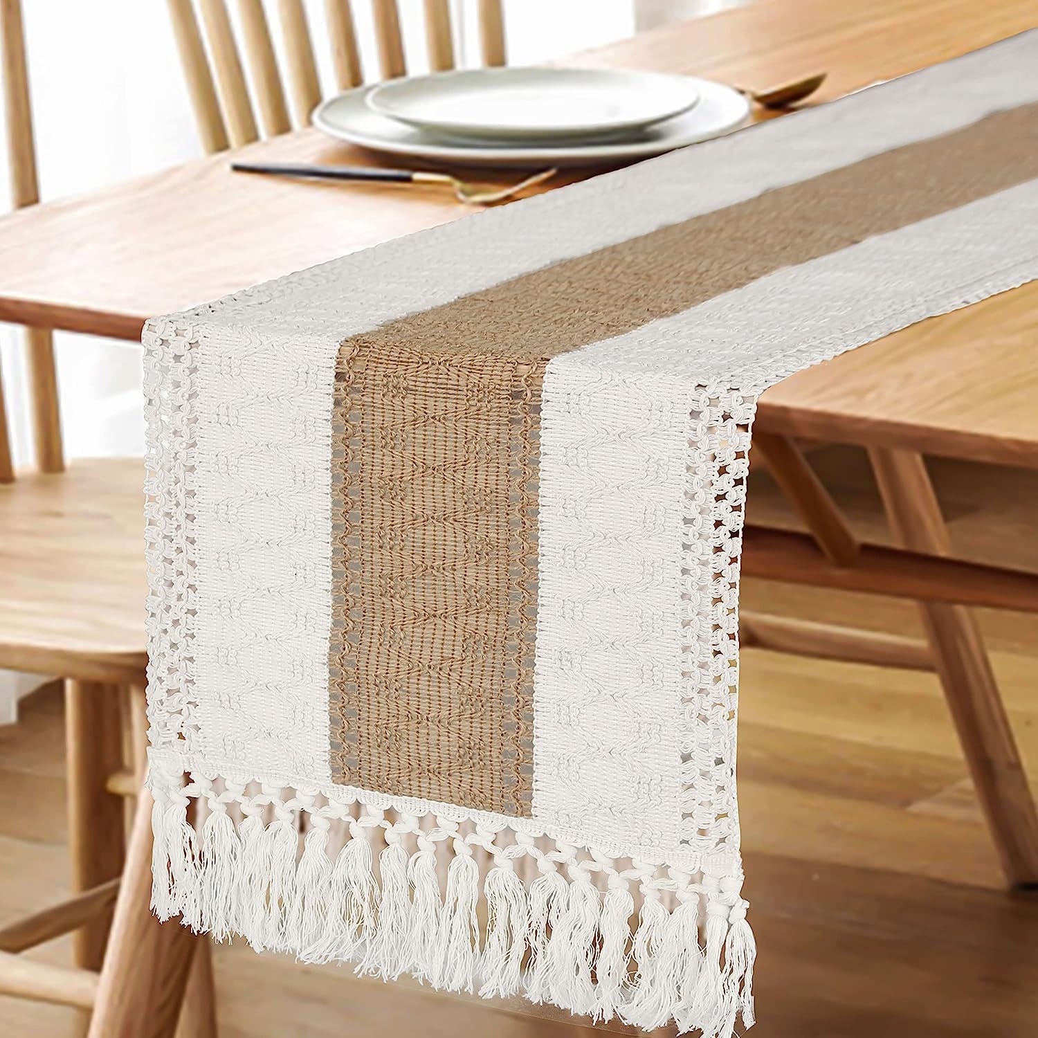 FEXIA Boho Table Runner for Fall Home Decor 12x72 Rustic with Tassels