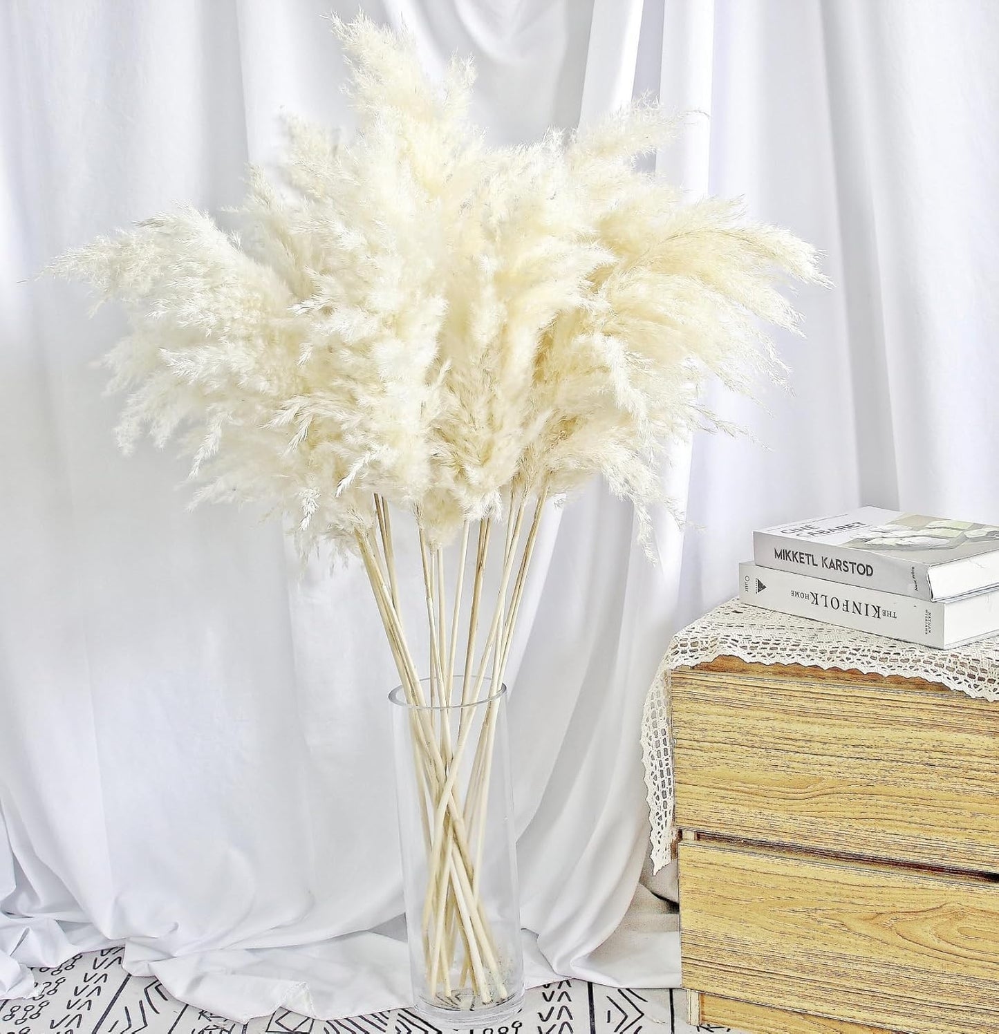 35-inch Tall White Pampas Grass Bouquet Decor - Boho Flowers and Feathers for Centerpieces, Perfect for Tall Floor Vase Fillers, Home Decor, Living Room, and Wedding Decor (20 Pcs)