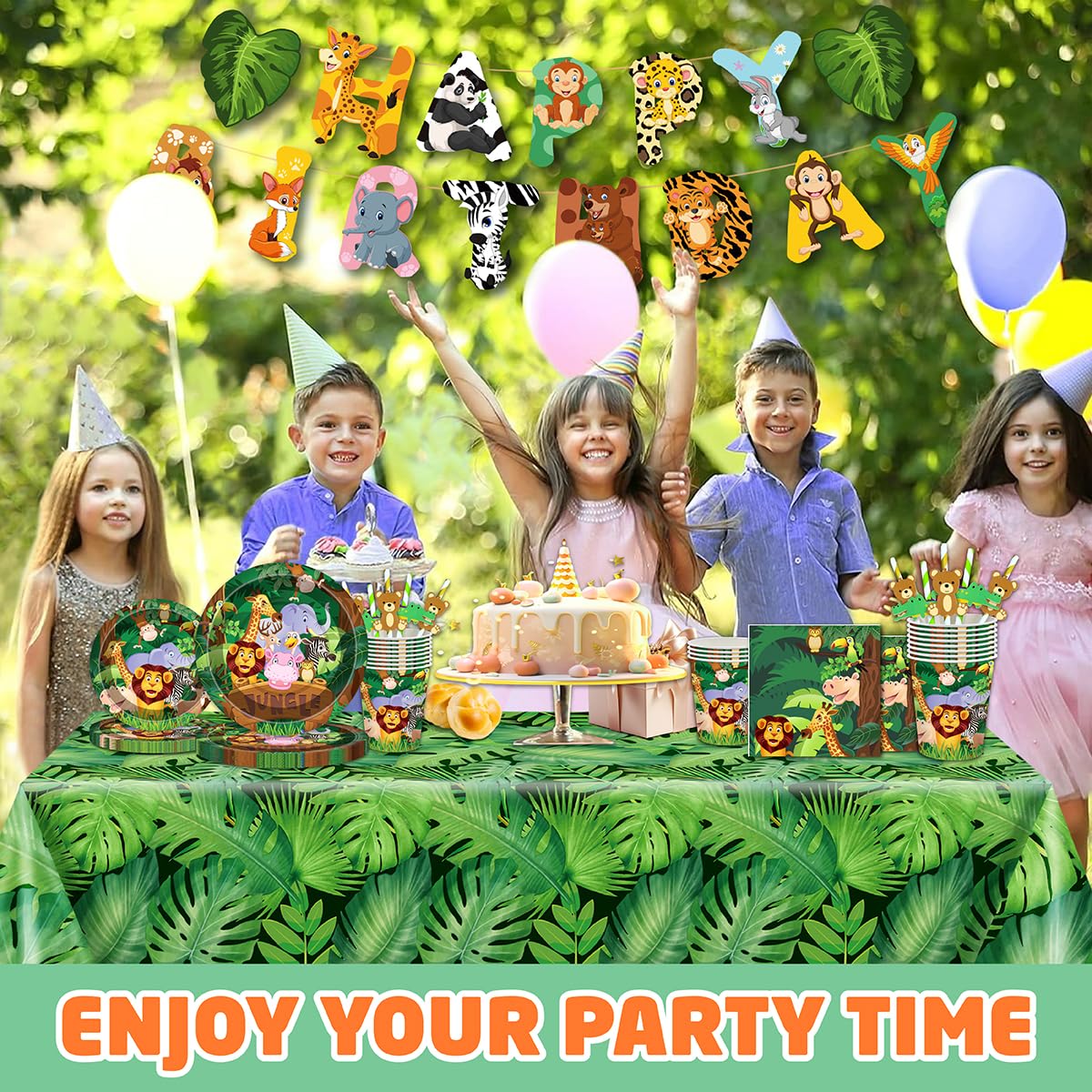 146Pcs Jungle Wild Animal Plates and Napkins Jungle Safari Party Supplies Includes Plates, Napkin
