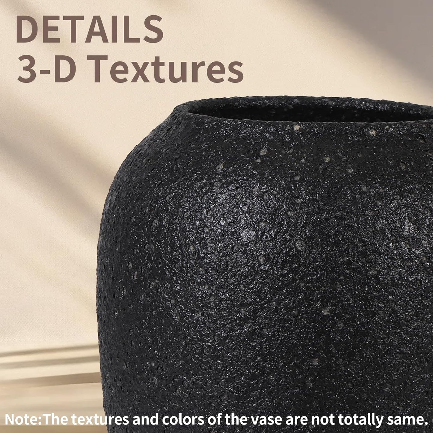 Large Rustic Vase for Flowers,10'' Black Farmhouse Ceramic Vases for Home Decor, Minimalist Decorative Tall Vase for Living Room, Entryway, Shelf, Premium Pottery Clay Table Centerpiece Decor