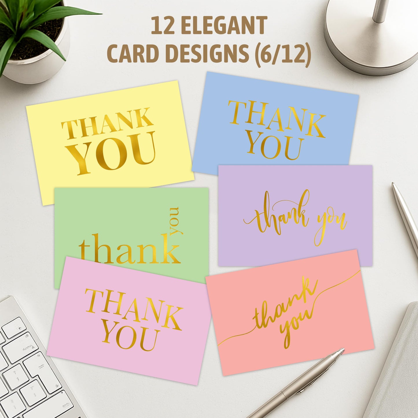 Decorably 24 Pack Gold Foil 6x4in Thank You Cards Kids