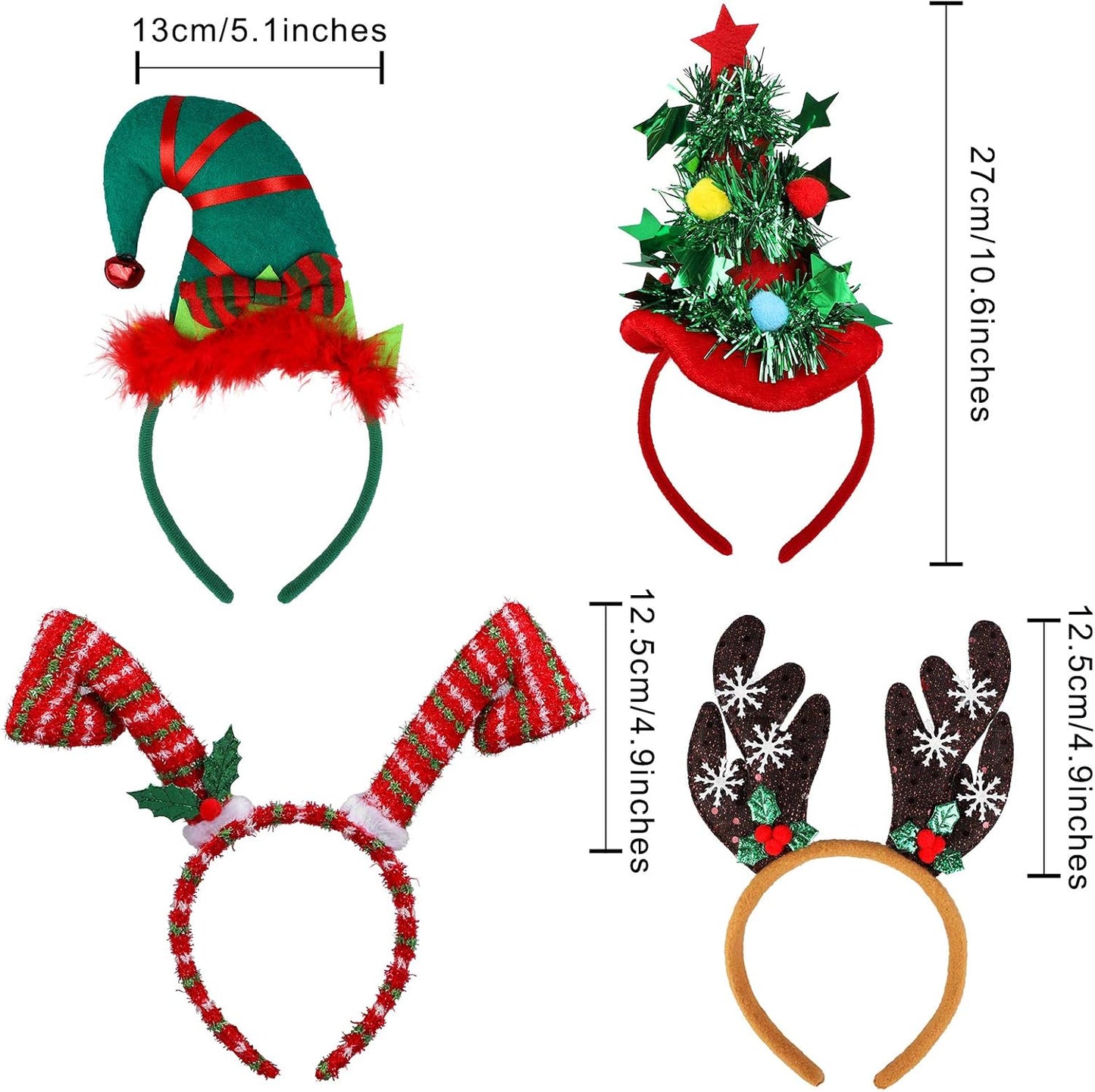 URATOT 9 Pack Creative Holiday Headbands Christmas Party Costume Headwear Elves Party Hats Reindeer Headbands for Christmas Accessory