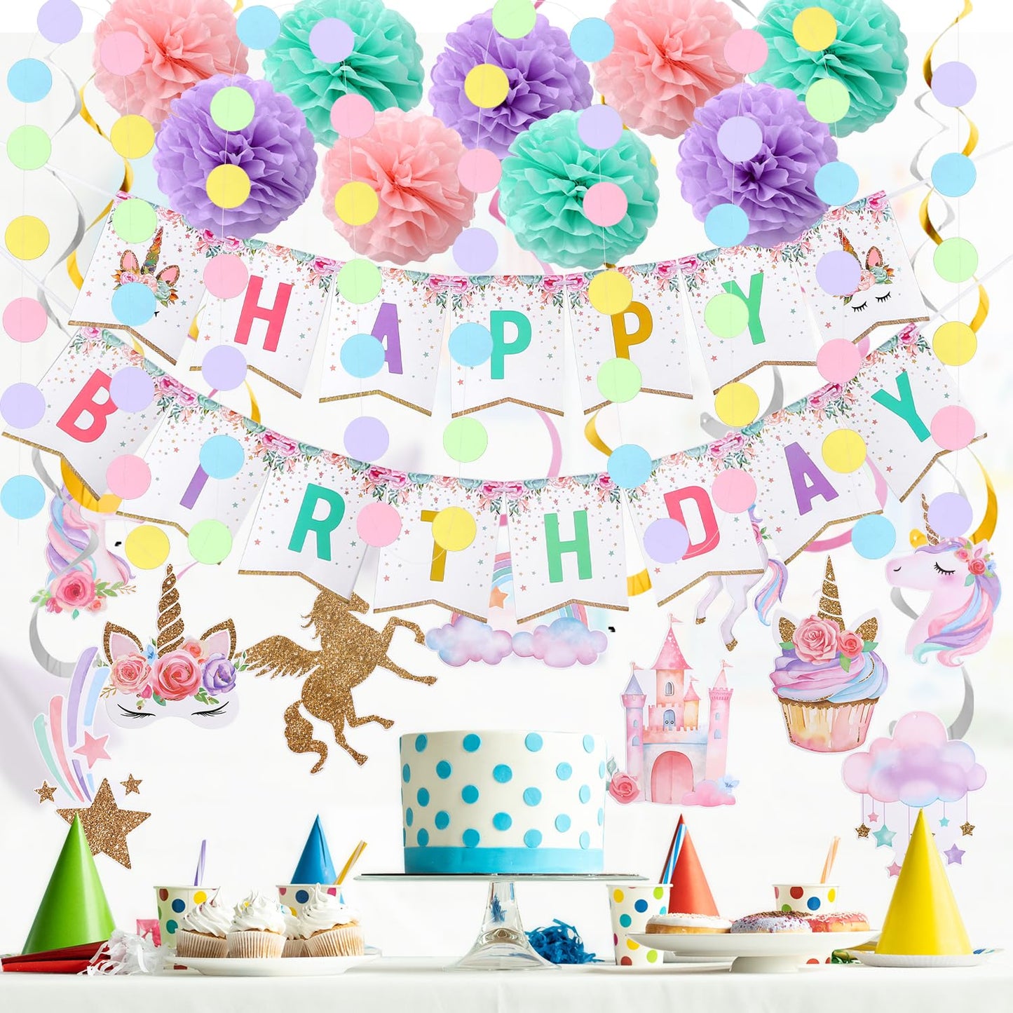 Unicorn Birthday Decorations, Happy Birthday Banner,Unicorn Party Decor