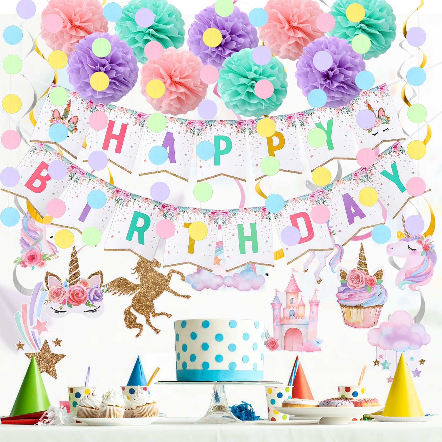 Unicorn Birthday Decorations, Happy Birthday Banner,Unicorn Party Decor