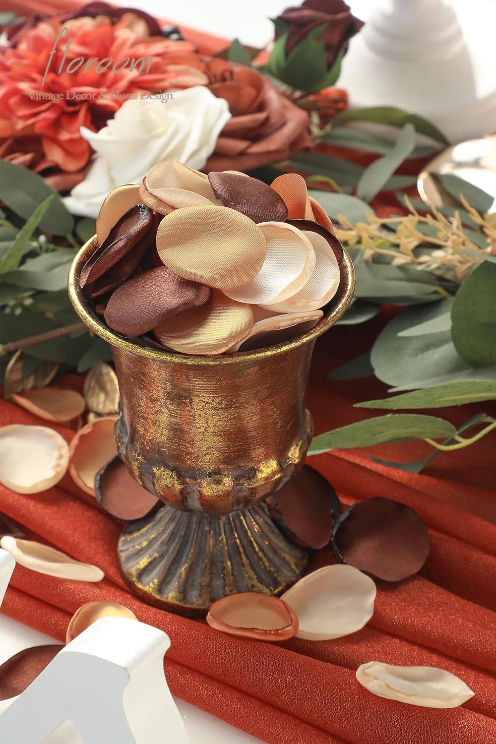 Floroom 300pcs Rose Petals Rust Brown Earth Tones Faux Silk Flower Petals for Wedding Flower Girl Basket Aisle Scatter Dinner Table Centerpieces Party Confetti Bridal Shower Romantic Night Decoration