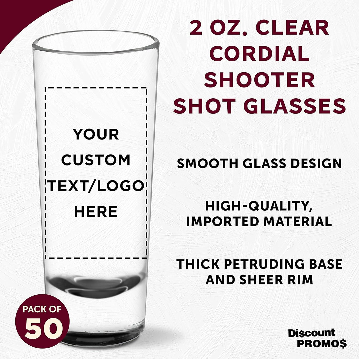 Custom Cordial Shooter Shot Glasses 2 oz. Set of 50, Personalized Bulk Pack - Great for Birthdays, Parties, Indoor & Outdoor Events - Black