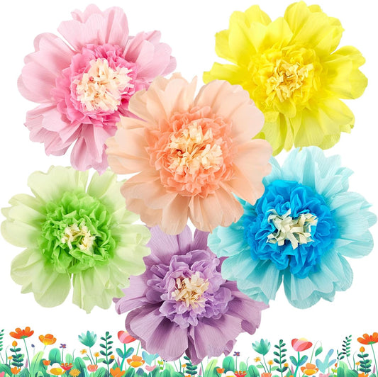 SUNBEAUTY Mexican Paper Flowers Decorations 6 PCS Colorful Fiesta Giant DIY Bulletin Board Large Pastel Tissue Paper Pom Poms 12" for Party Birthday Wedding Nursery Baby Bridal Shower Backdrop