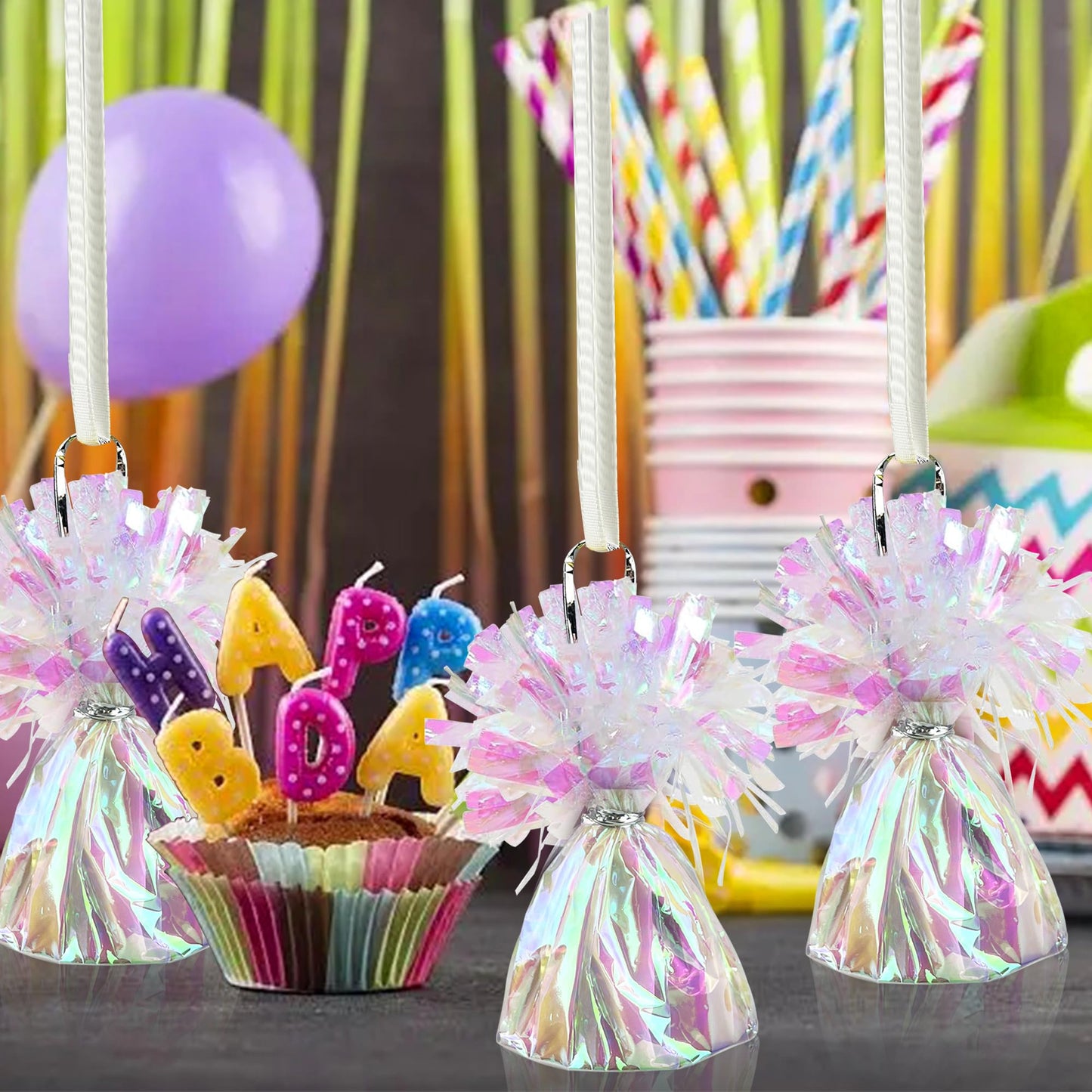 16 PCS Metallic Wrapped Balloon Weights Opalescent Heavy Balloon Weight for Balloons Birthday Party