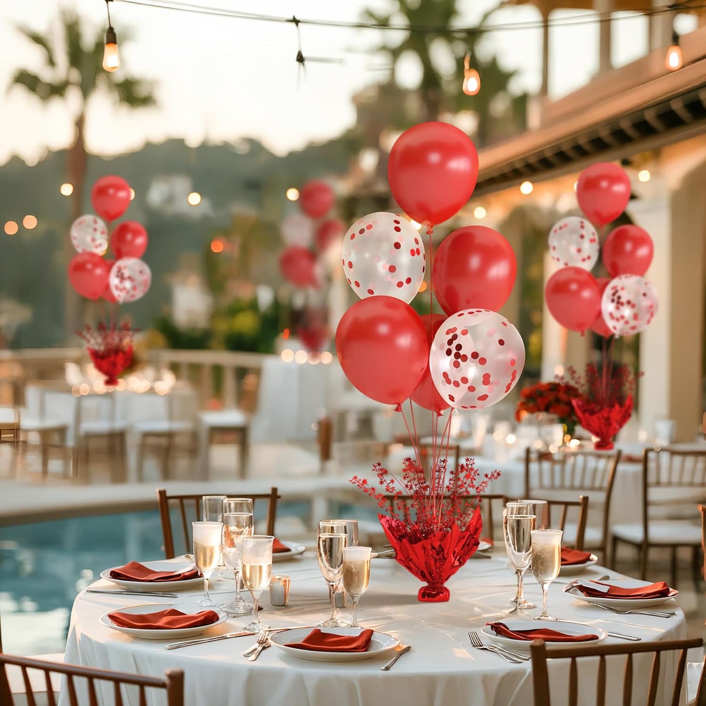 4 Set Red Balloon Stand Centerpieces - Perfect for Birthday, Wedding, Engagement & Christmas - Table Top Decorations