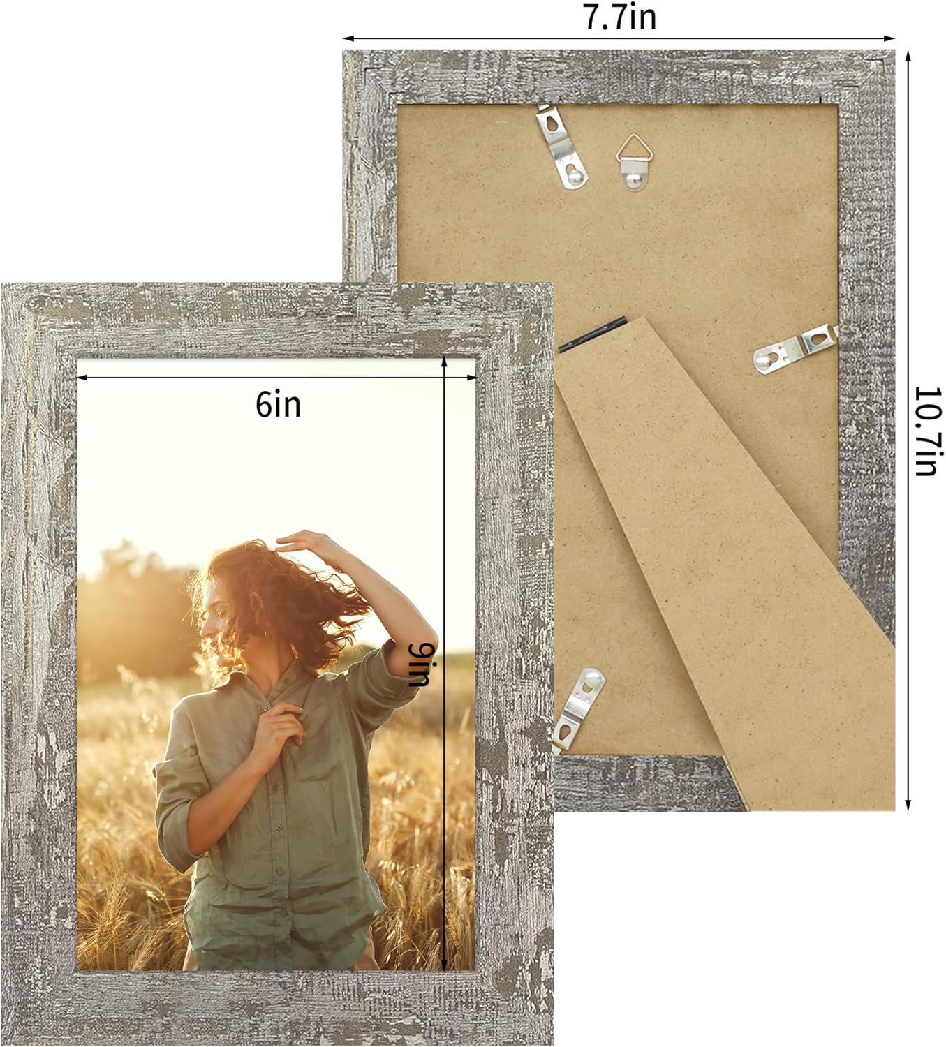 6x9 Picture Frame Set of 4, High Definition Glass Distressed Moss Green Frame, 6 x 9 Rustic Wood Photo Frames for Tabletop Display and Wall Mounting