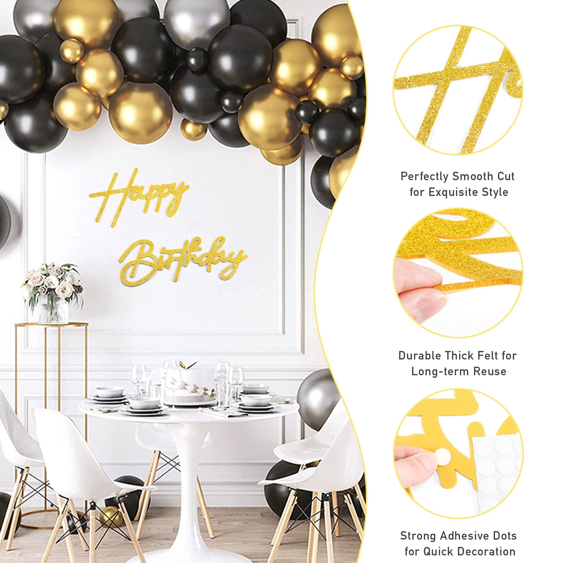 CANREVEL Happy Birthday Sign for Backdrop, Birthday Banner Glitter Gold