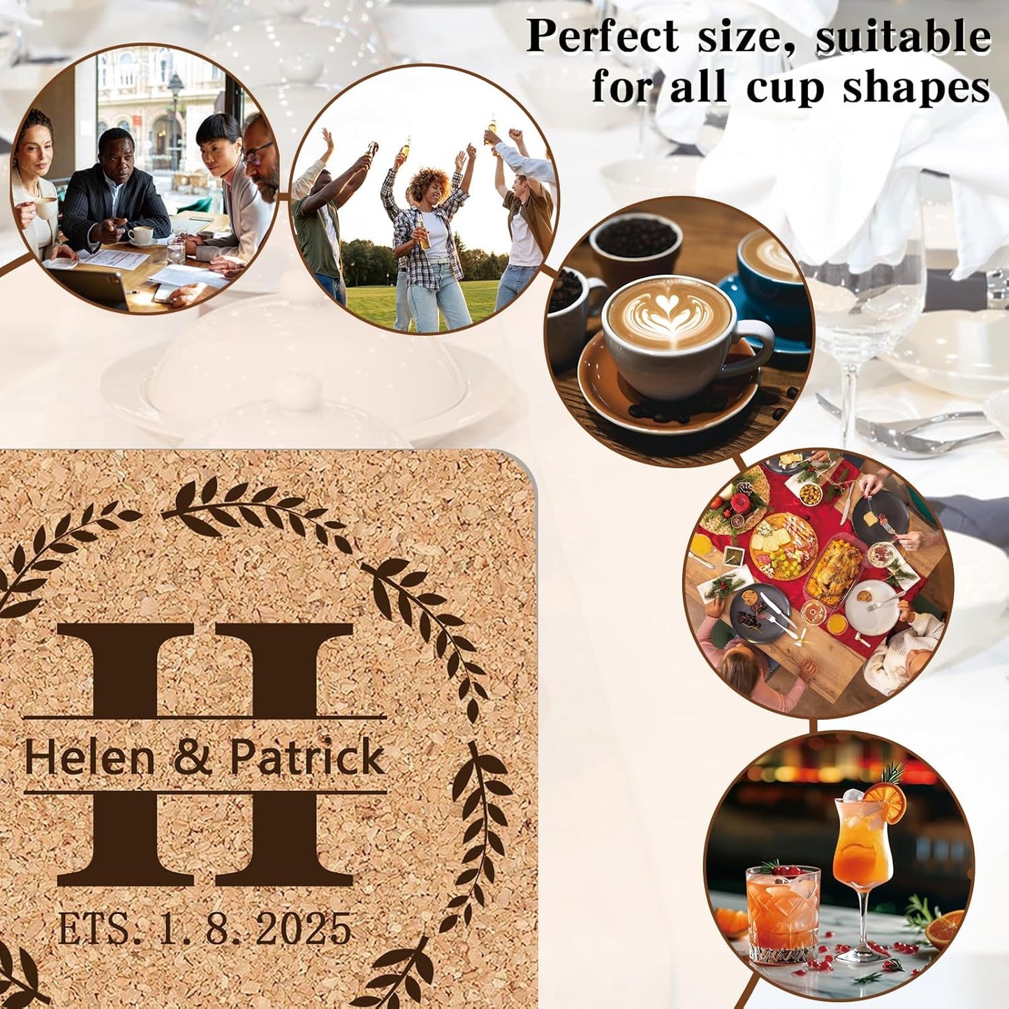 Custom Coasters Personalized Cork Coasters Bulk with Logo Wedding Personalized Cork Natural Wood Engraved Drink for Wedding Favors (Cork Coasters - Square)