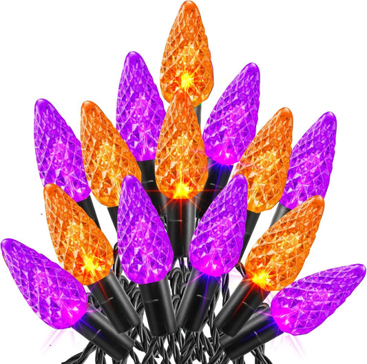 Dazzle Bright Halloween Lights, 100 LED 33 FT C6 String Lights with 8 Modes, Connectable Halloween Decorations for Indoor Outdoor for Tree Patio Party Decor (Purple & Orange)