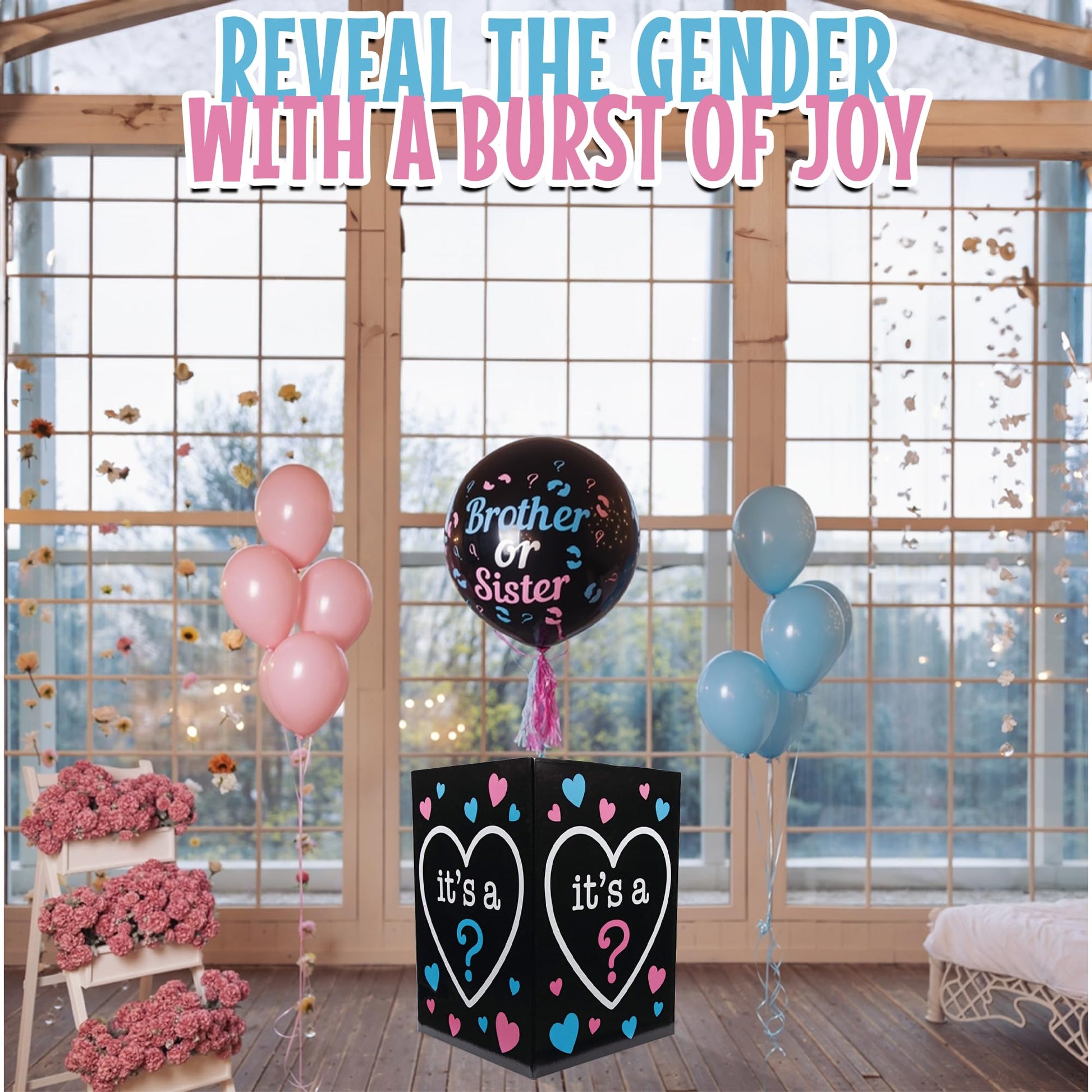 Fun Express Gender Reveal Balloon Box for Baby Shower Party - Premium 24 Inch Tall Black Cardboard