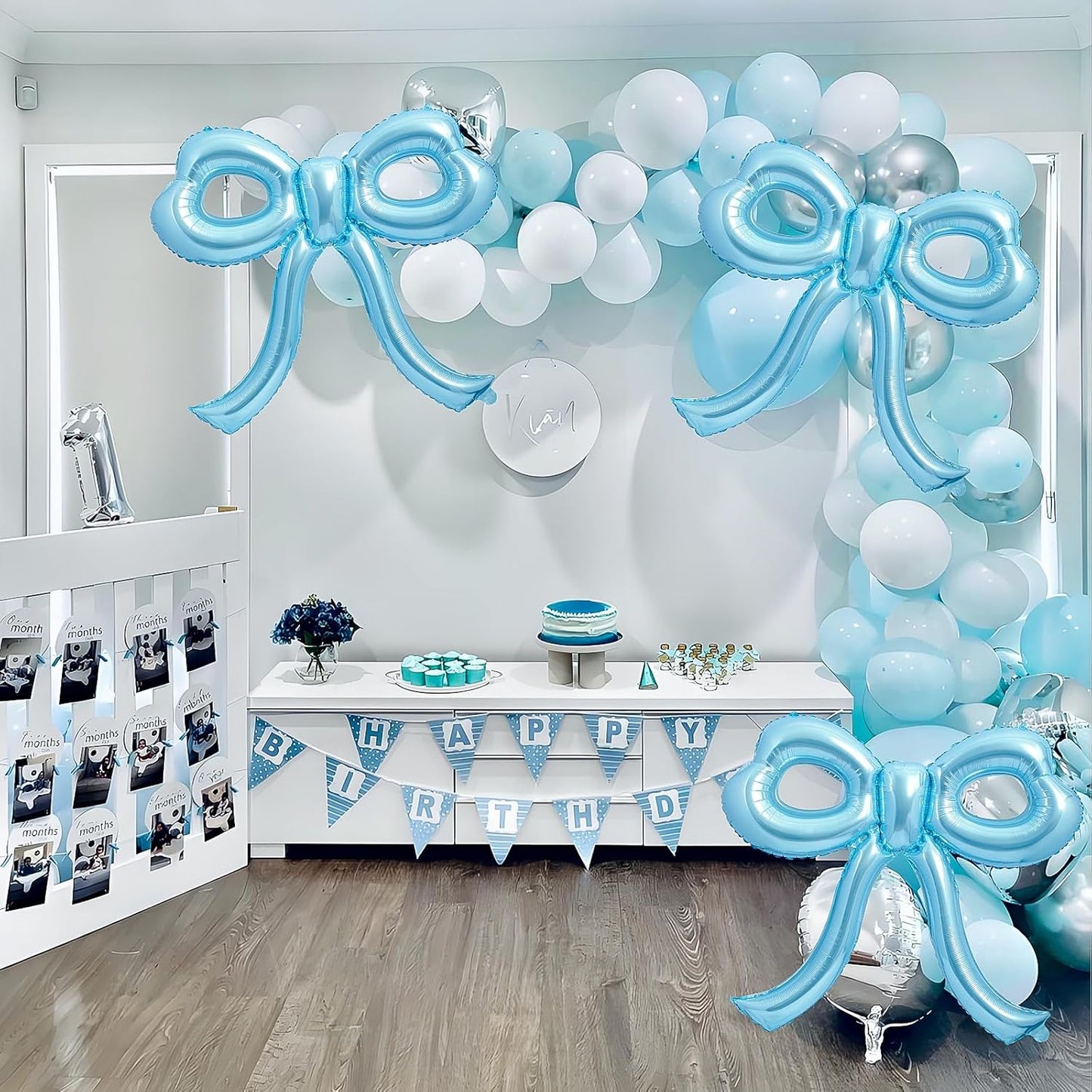 4 Pcs Blue Bow Balloons Bow Birthday Party Decorations for Girl Women Bow Decor Blue Birthday Decorations Giant Light Blue Balloons for Baby Shower Bridal Bachelorette Party Supplies