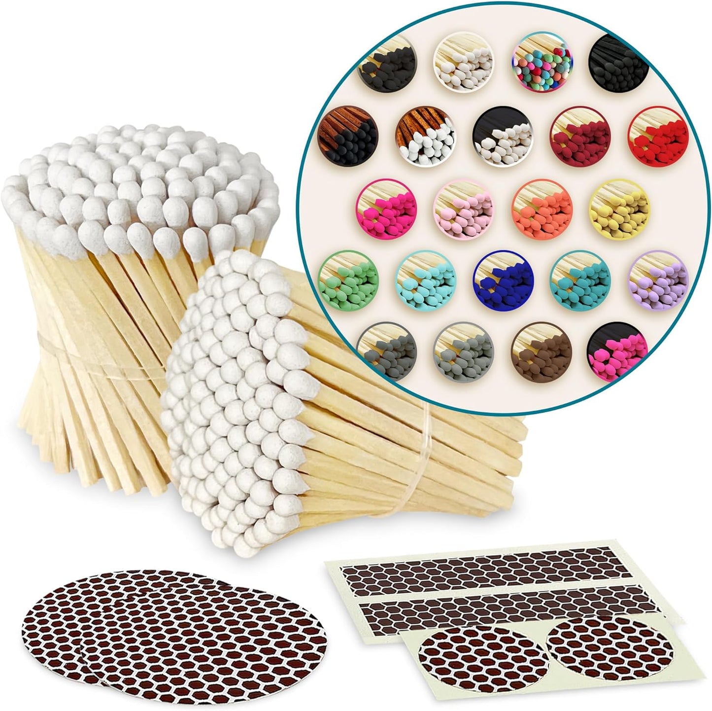 Thankful Greetings 2" Choose Your Colors Safety Matches | Set of 200+ Bulk Artisan Matchsticks with Striker Stickers Select 2 Colors - 100+ of Each | Custom for Your Home Decor, Gifts, & Events