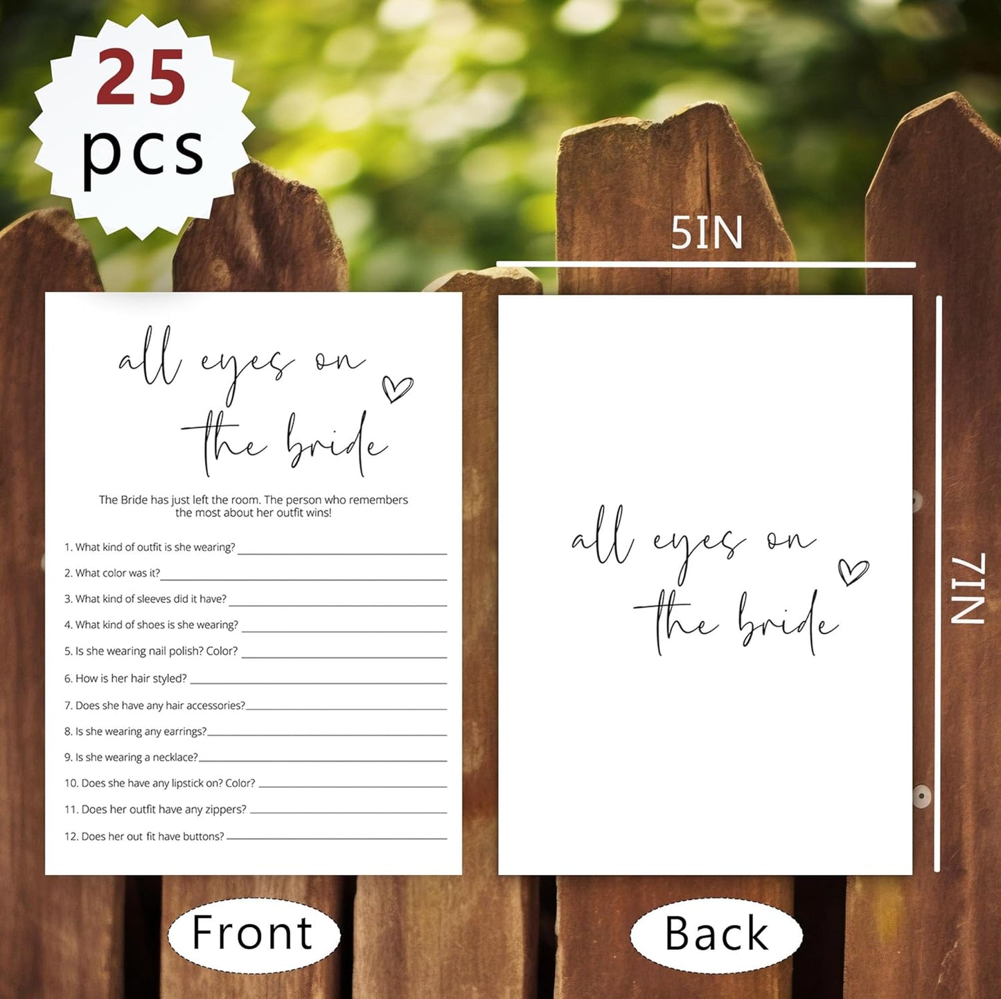 Bridal Shower Games, All Eyes On The Bride, 25Pcs Minimalist White Double-Sided Bridal Game Cards, Wedding Shower Games for Guests, Engagement Bachelorette Party Supplies - A20